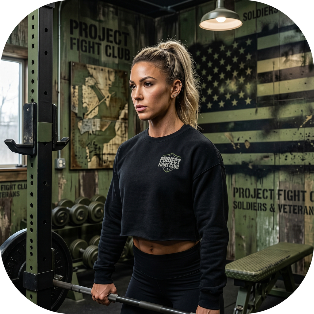 WOMENS BLACK CROPPED FLEECE - HONOR SOLDIERS & VETERANS