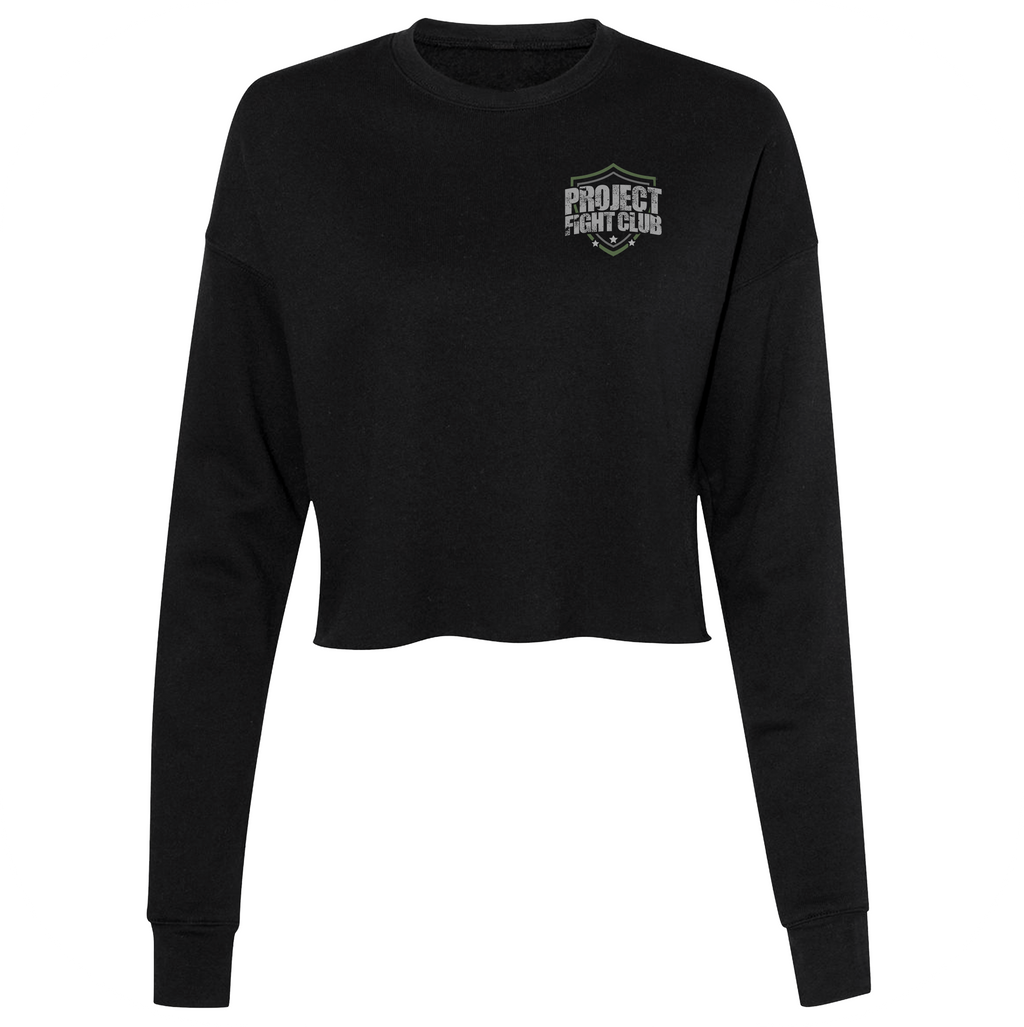WOMENS BLACK CROP RAGLAN FLEECE - HONOR SOLDIERS & VETERANS