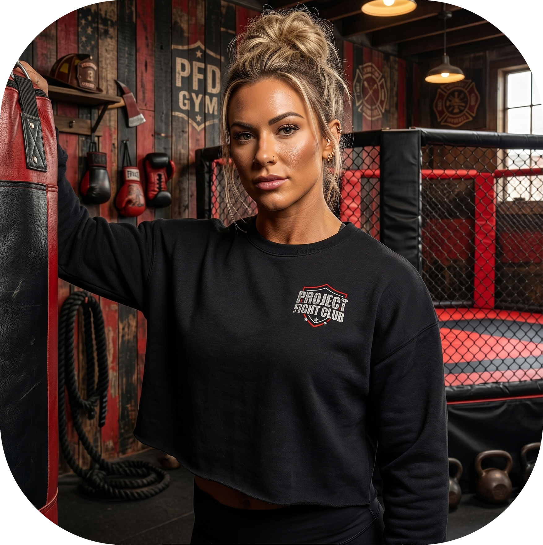 BLACK CROPPED SWEATSHIRT - HONOR FIREFIGHTERS & EMTs