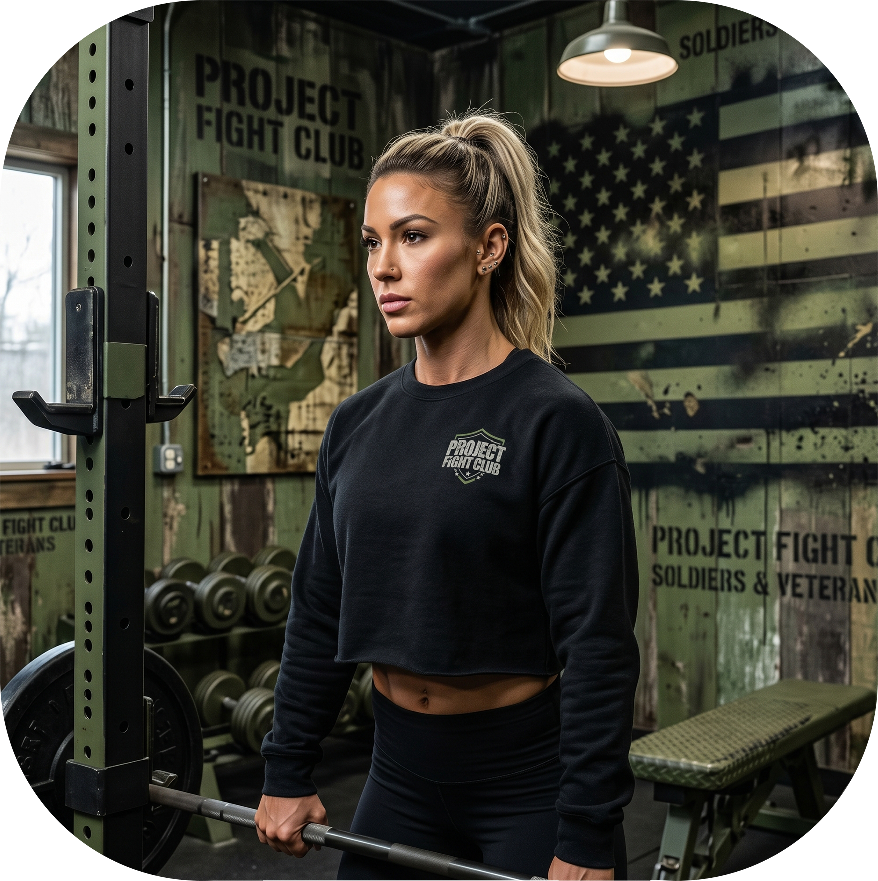 WOMENS BLACK CROP RAGLAN FLEECE - HONOR SOLDIERS & VETERANS
