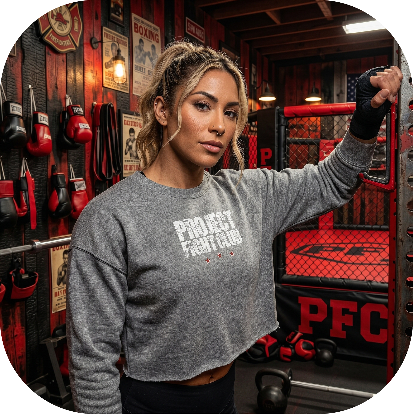WOMENS GREY CROPPED SWEATSHIRT 2 - HONOR FIREFIGHTERS & EMTs