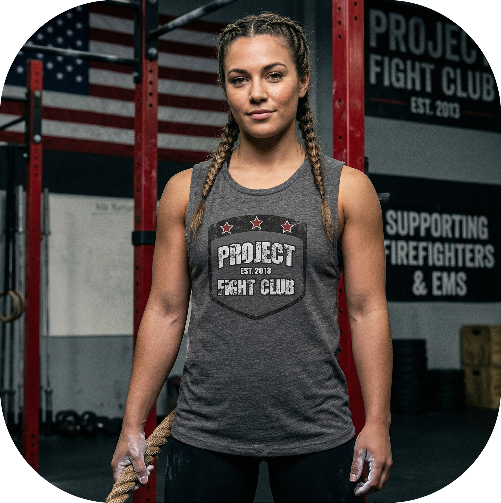 WOMENS DARK GREY MUSCLE TANK #2 - HONOR FIREFIGHTERS & EMTs