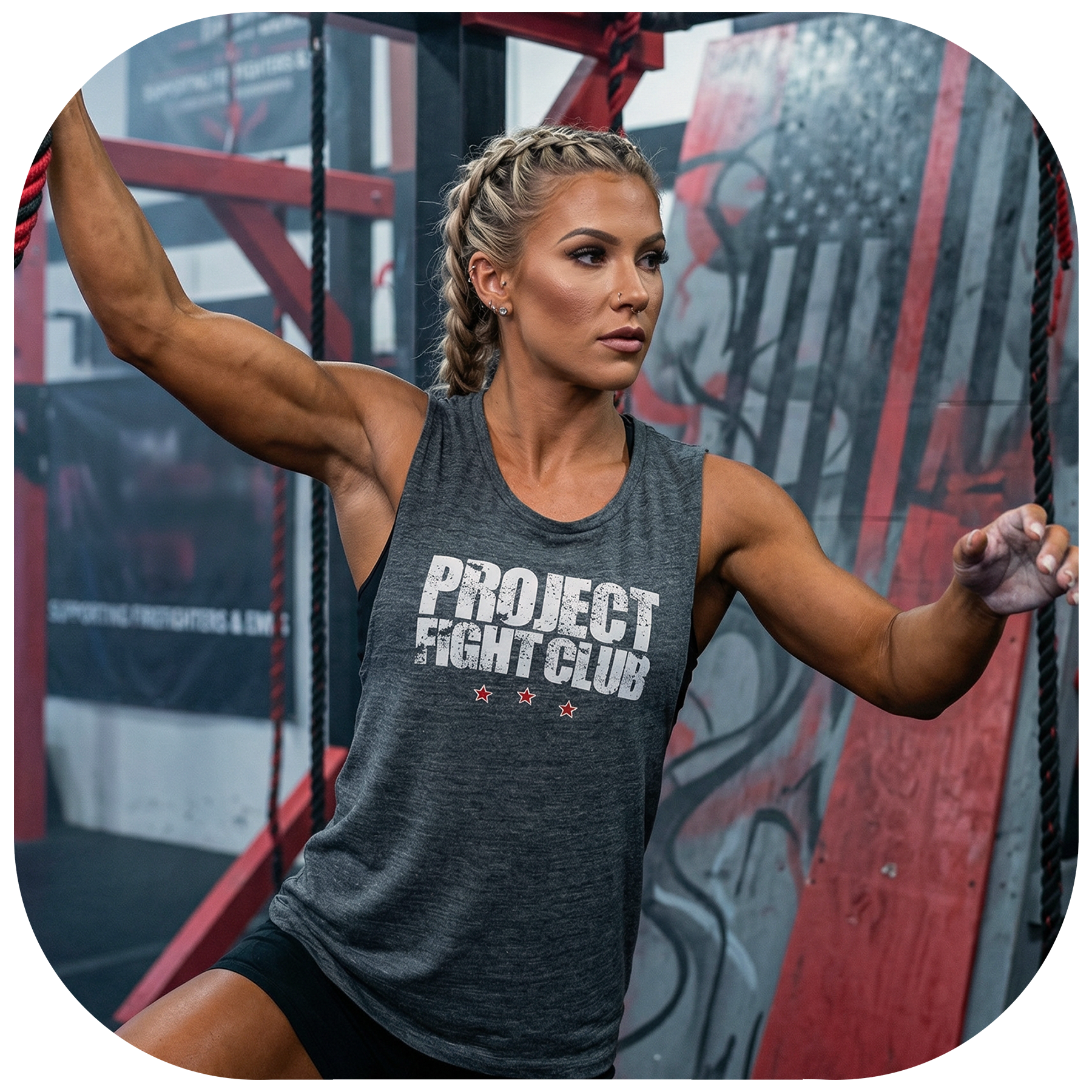 WOMENS ASPHALT GREY MUSCLE TANK - HONOR FIREFIGHTERS & EMTs