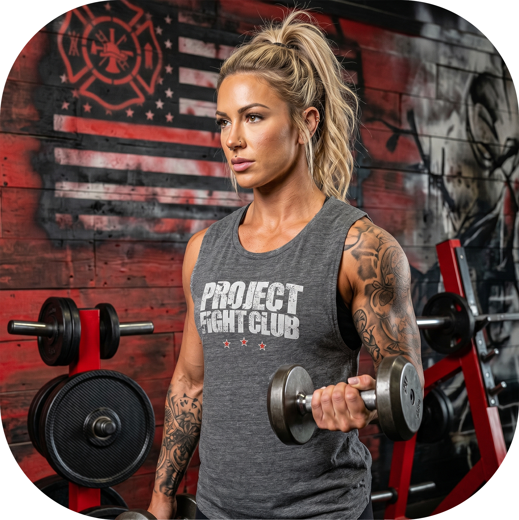 WOMENS ASPHALT GREY MUSCLE TANK - HONOR FIREFIGHTERS & EMTs