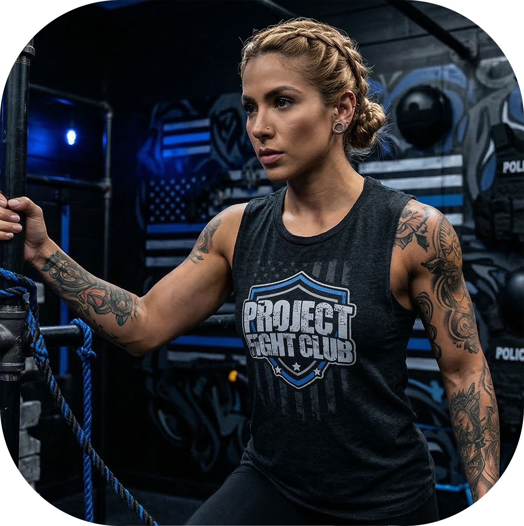 WOMENS BLACK MUSCLE TANK - SUPPORT POLICE