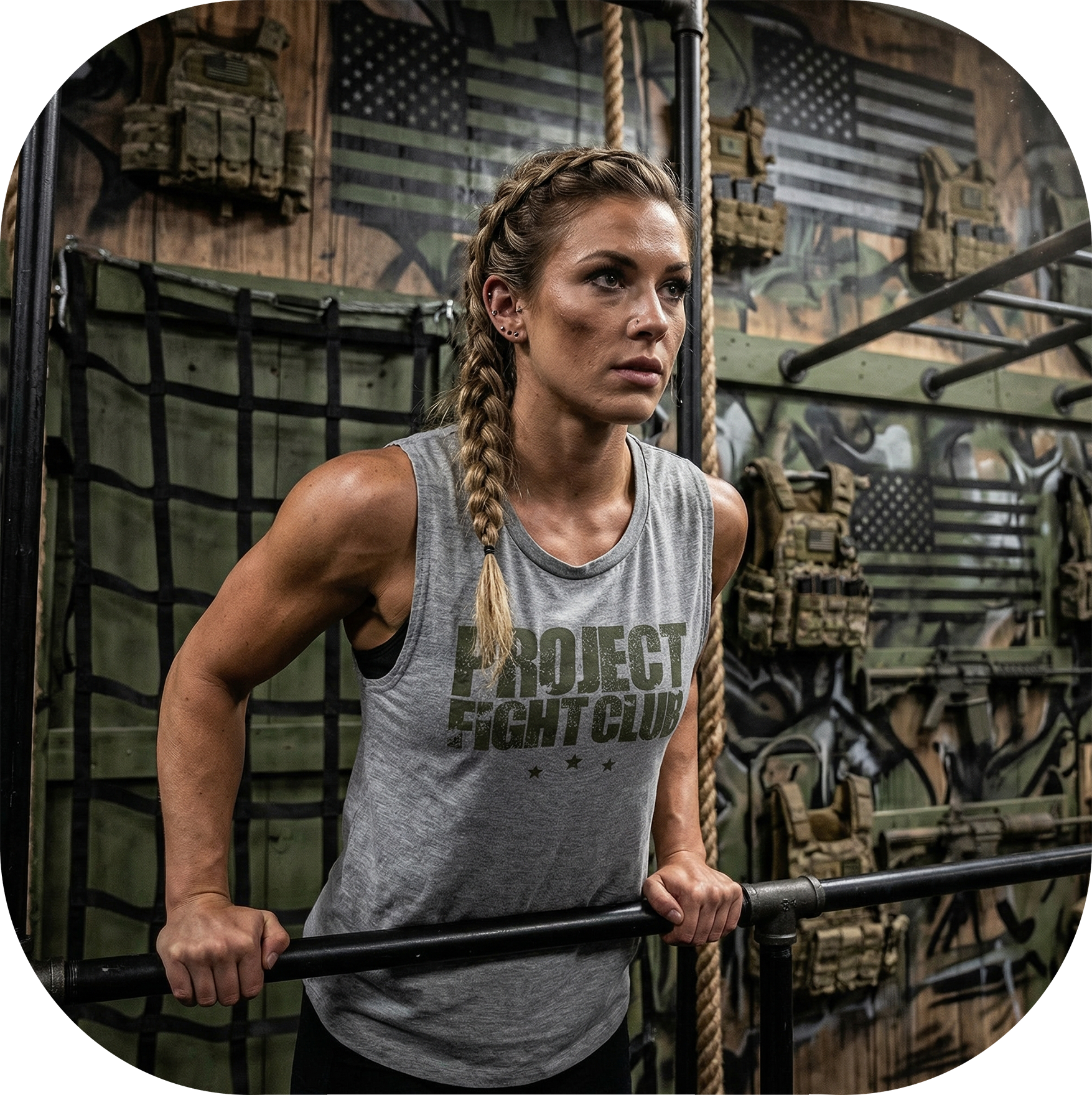 WOMENS GREY MUSCLE TANK 2 - HONOR SOLDIERS & VETERANS