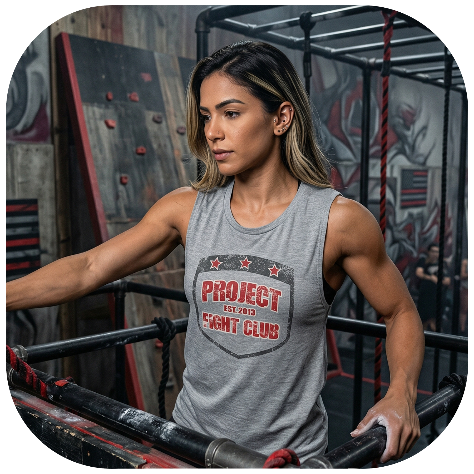 WOMENS GREY MUSCLE TANK - HONOR FIREFIGHTERS & EMTs