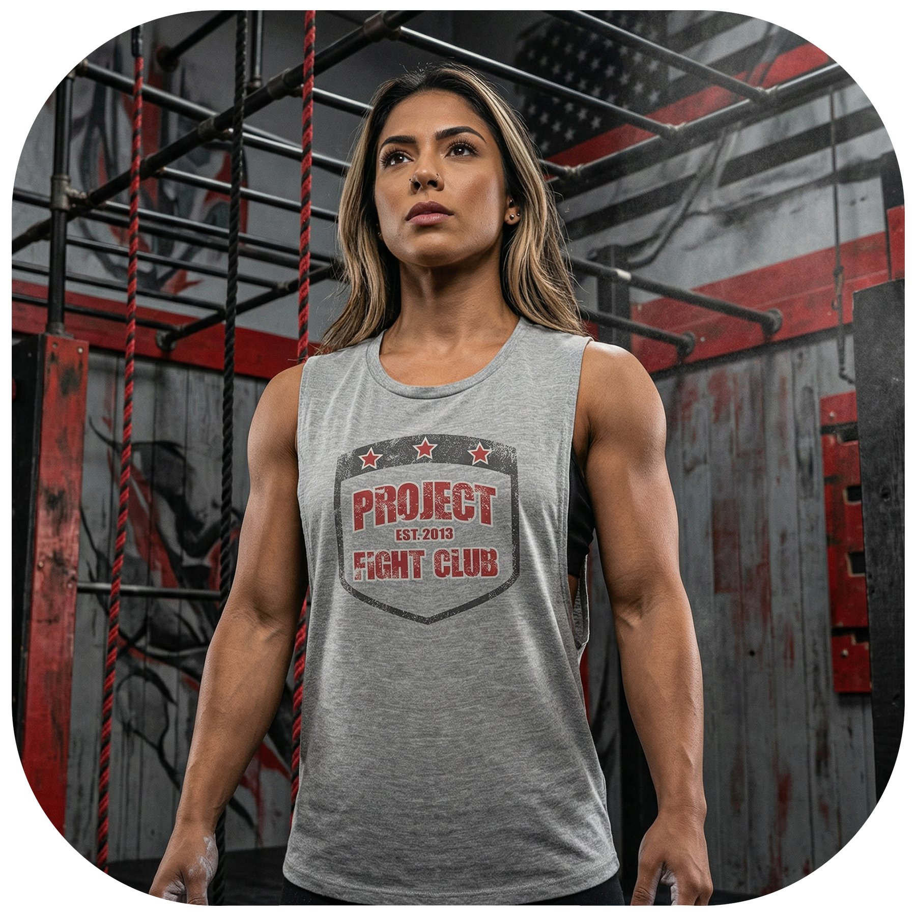 WOMENS GREY MUSCLE TANK - HONOR FIREFIGHTERS & EMTs