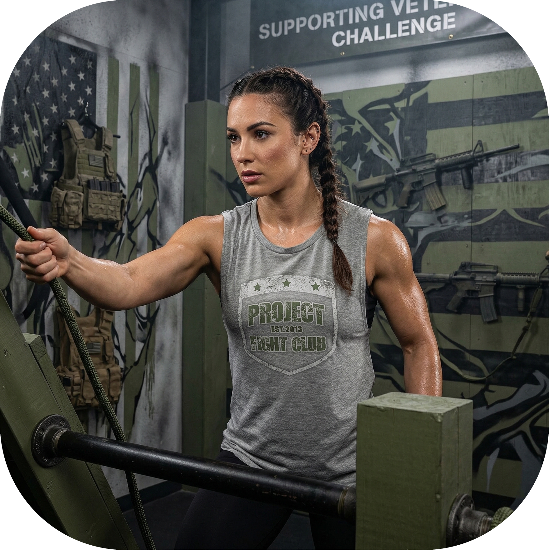 WOMENS GREY MUSCLE TANK - HONOR SOLDIERS & VETERANS