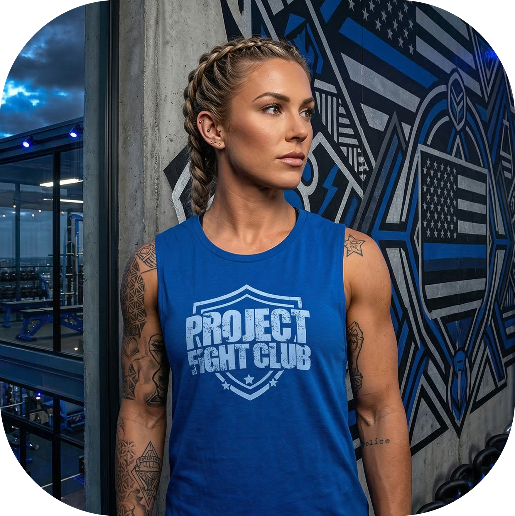 WOMENS BLUE MUSCLE TANK - SUPPORT POLICE