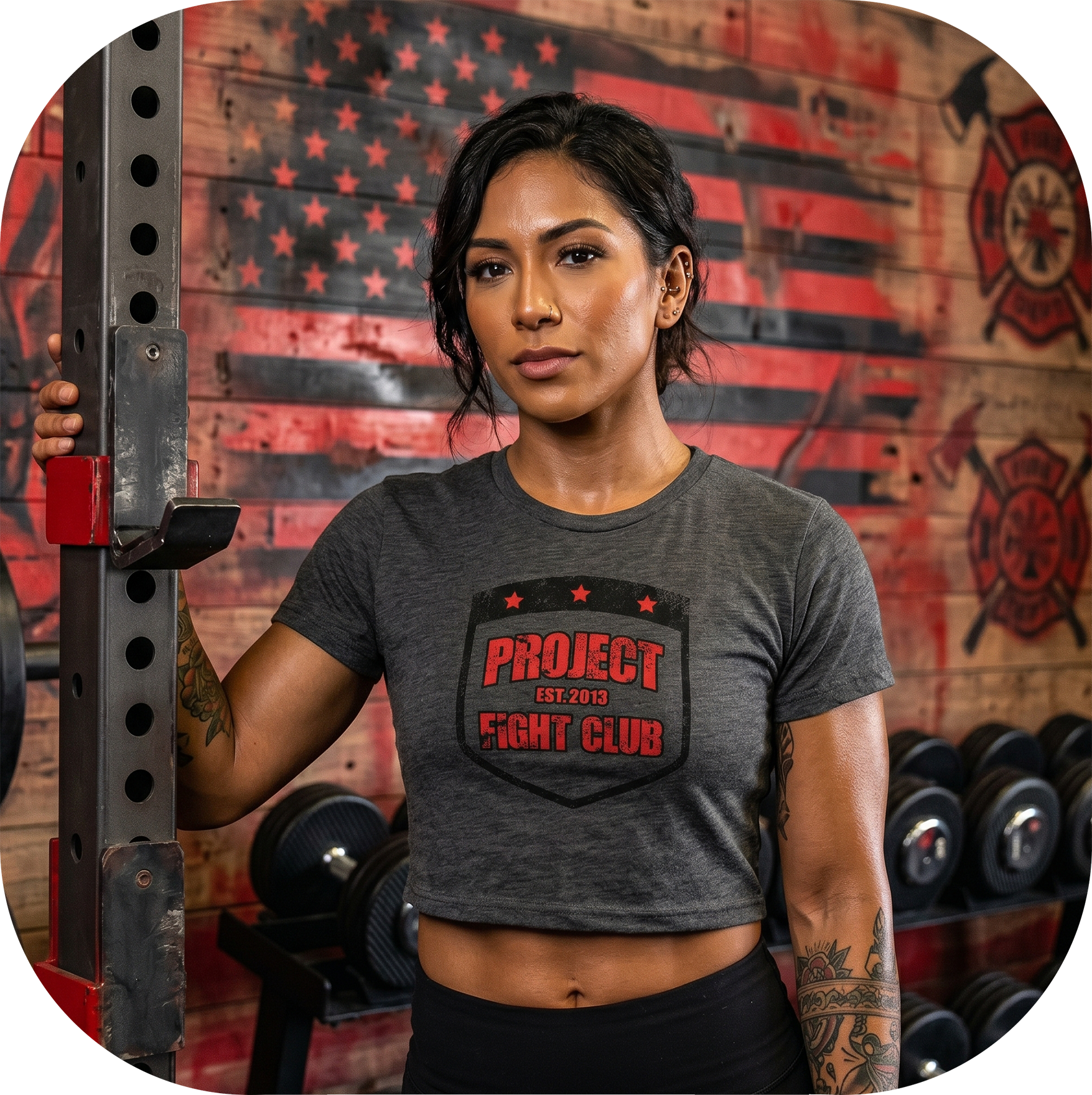 WOMENS DARK GREY CROP TEE 2 - HONOR FIREFIGHTERS & EMTs