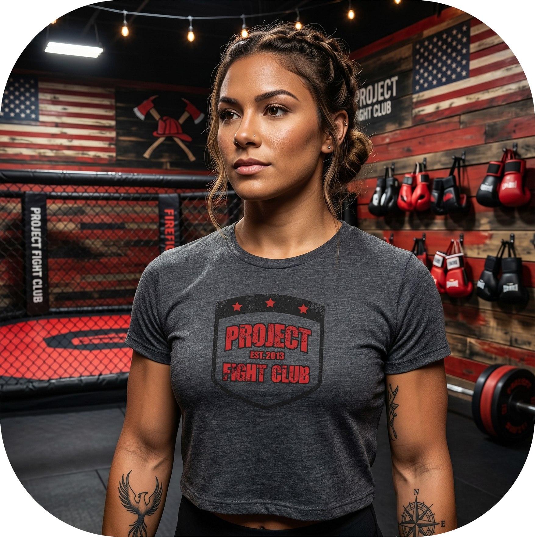 WOMENS DARK GREY CROP TEE 2 - HONOR FIREFIGHTERS & EMTs