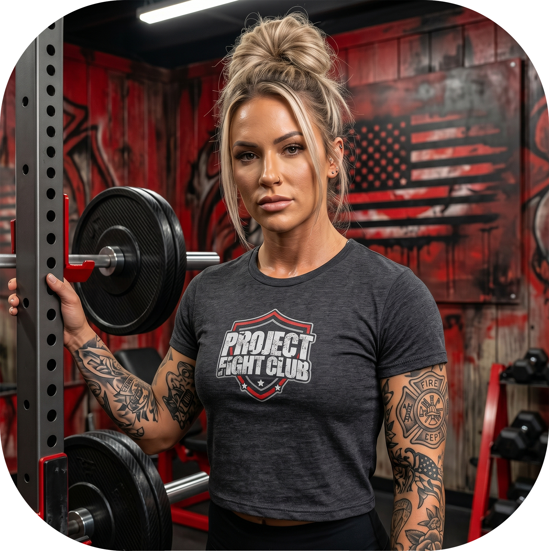 WOMENS DARK GREY CROP TEE - HONOR FIREFIGHTERS & EMTs