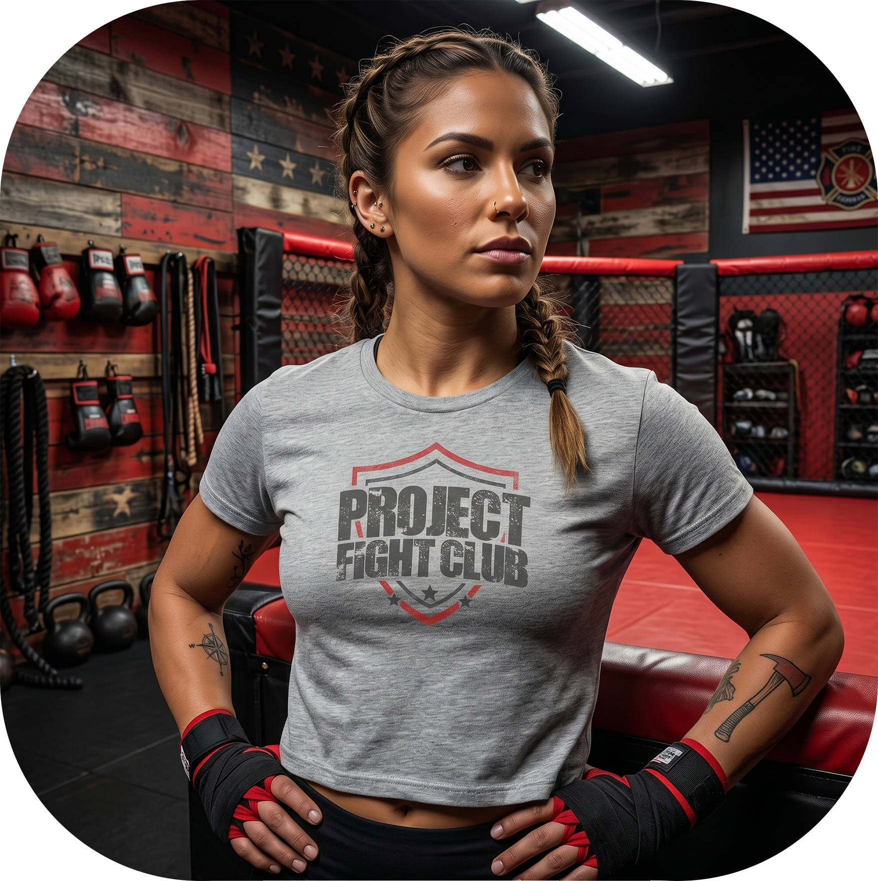 WOMENS GREY CROPPED TEE 3 - HONOR FIREFIGHTERS & EMTs