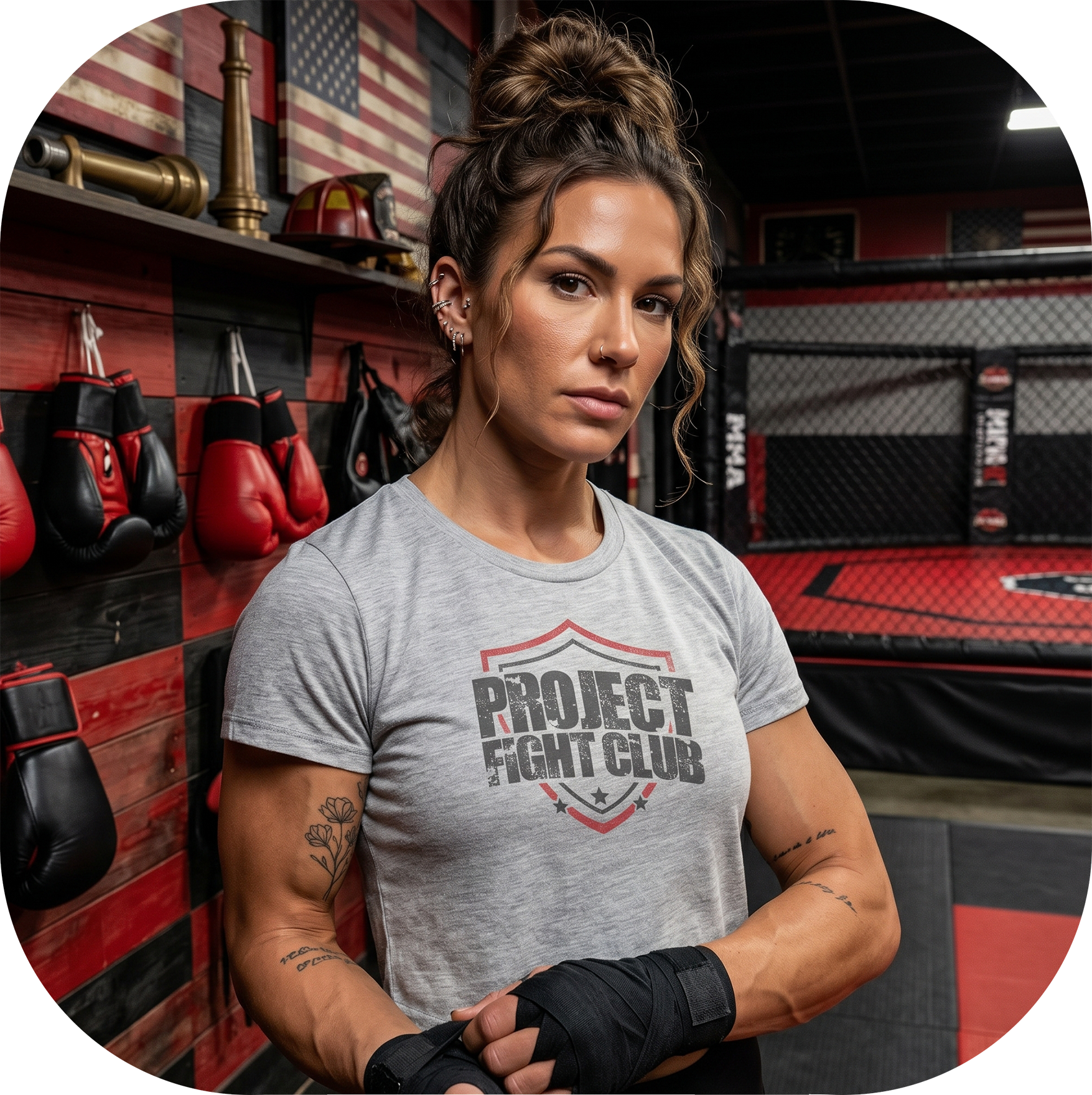 WOMENS GREY CROPPED TEE 3 - HONOR FIREFIGHTERS & EMTs