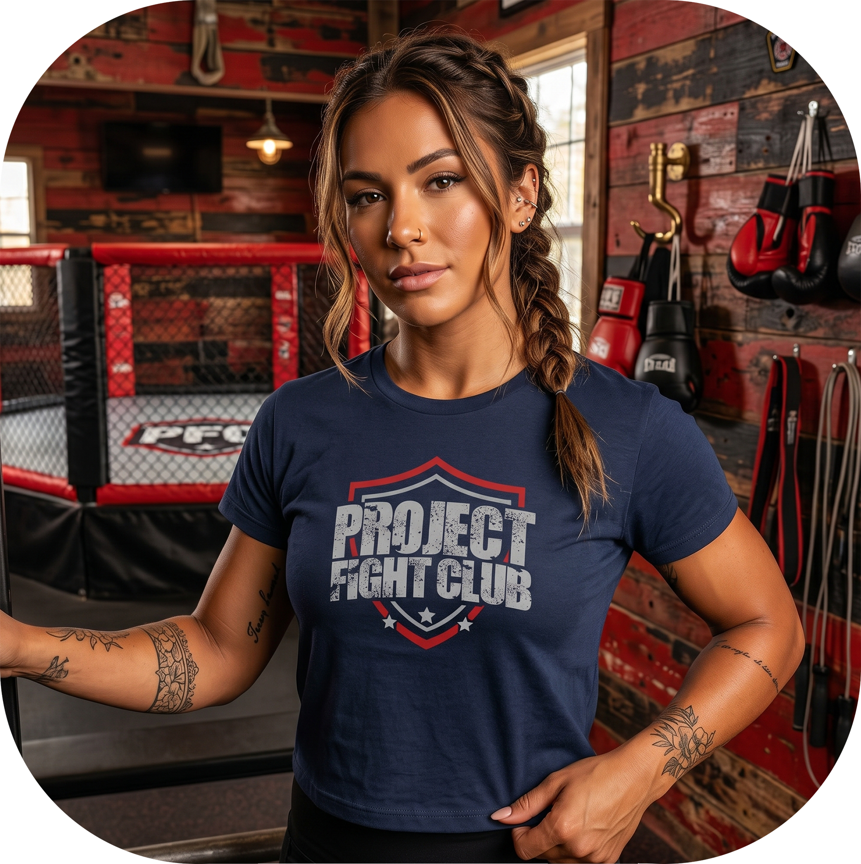 WOMENS NAVY CROP TEE - HONOR FIREFIGHTERS & EMTs