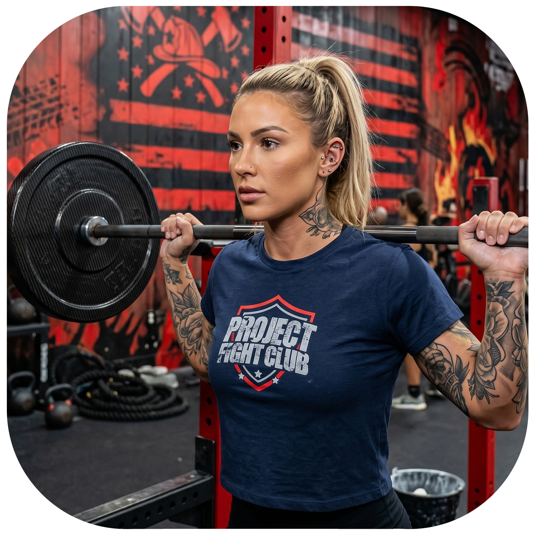 WOMENS NAVY CROP TEE - HONOR FIREFIGHTERS & EMTs