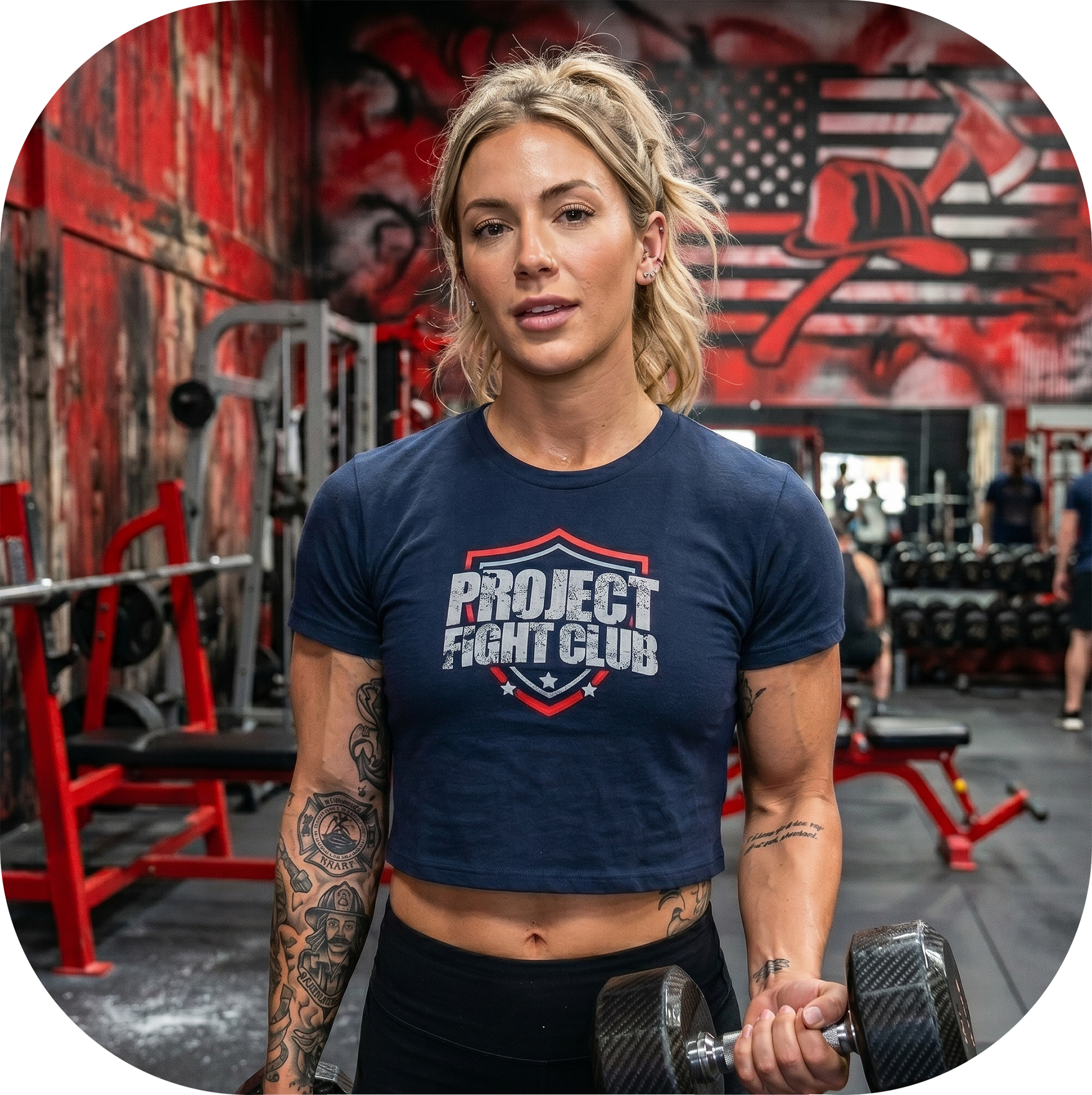 WOMENS NAVY CROP TEE - HONOR FIREFIGHTERS & EMTs