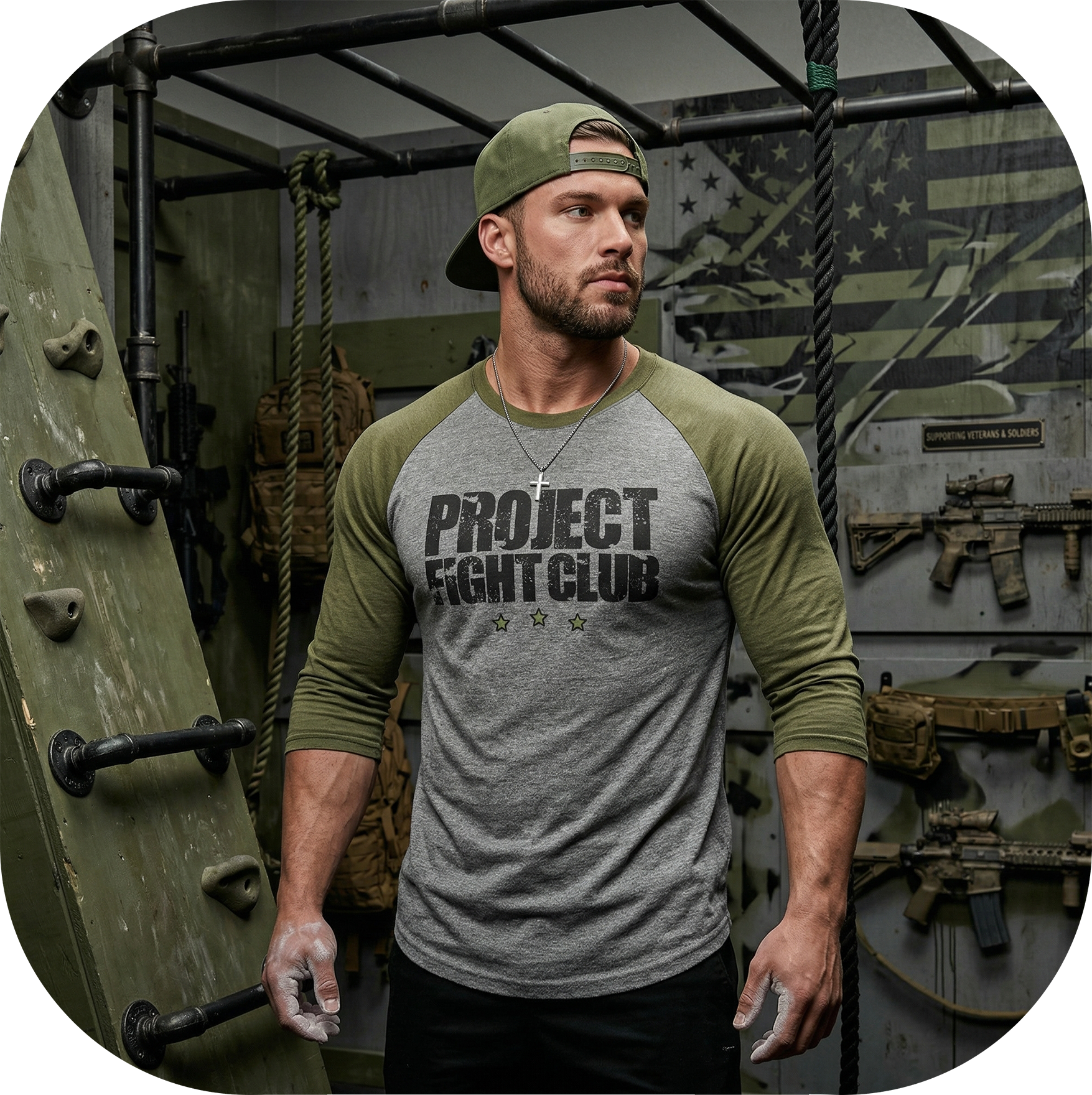 GREY & ARMY BASEBALL TEE - HONOR SOLDIERS & VETERANS