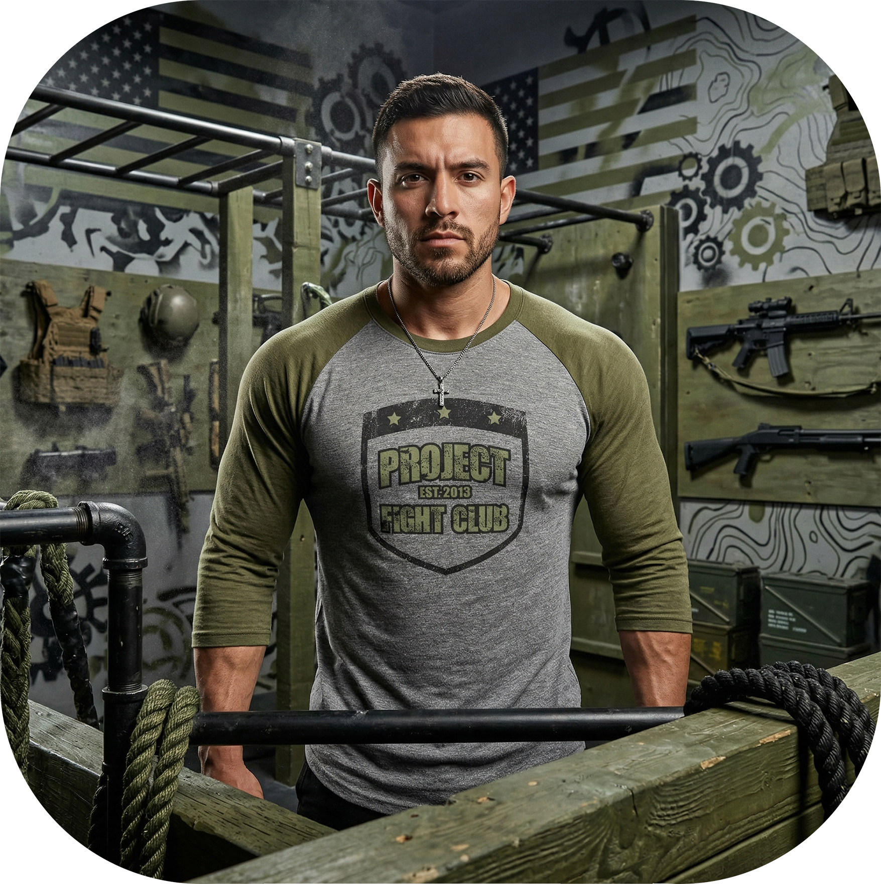 GREY & ARMY BASEBALL TEE 2 - HONOR SOLDIERS & VETERANS