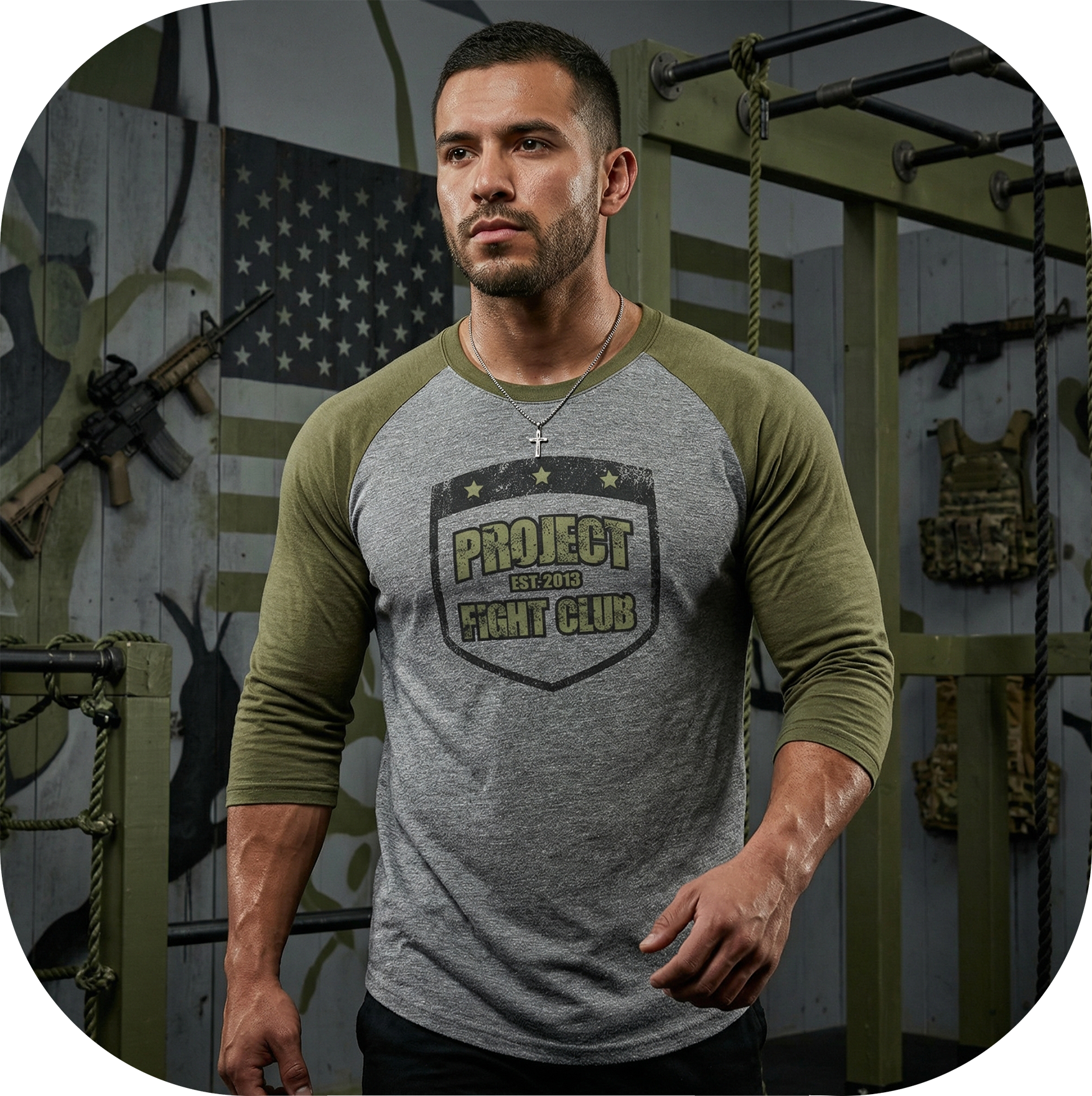 GREY & ARMY BASEBALL TEE 2 - HONOR SOLDIERS & VETERANS