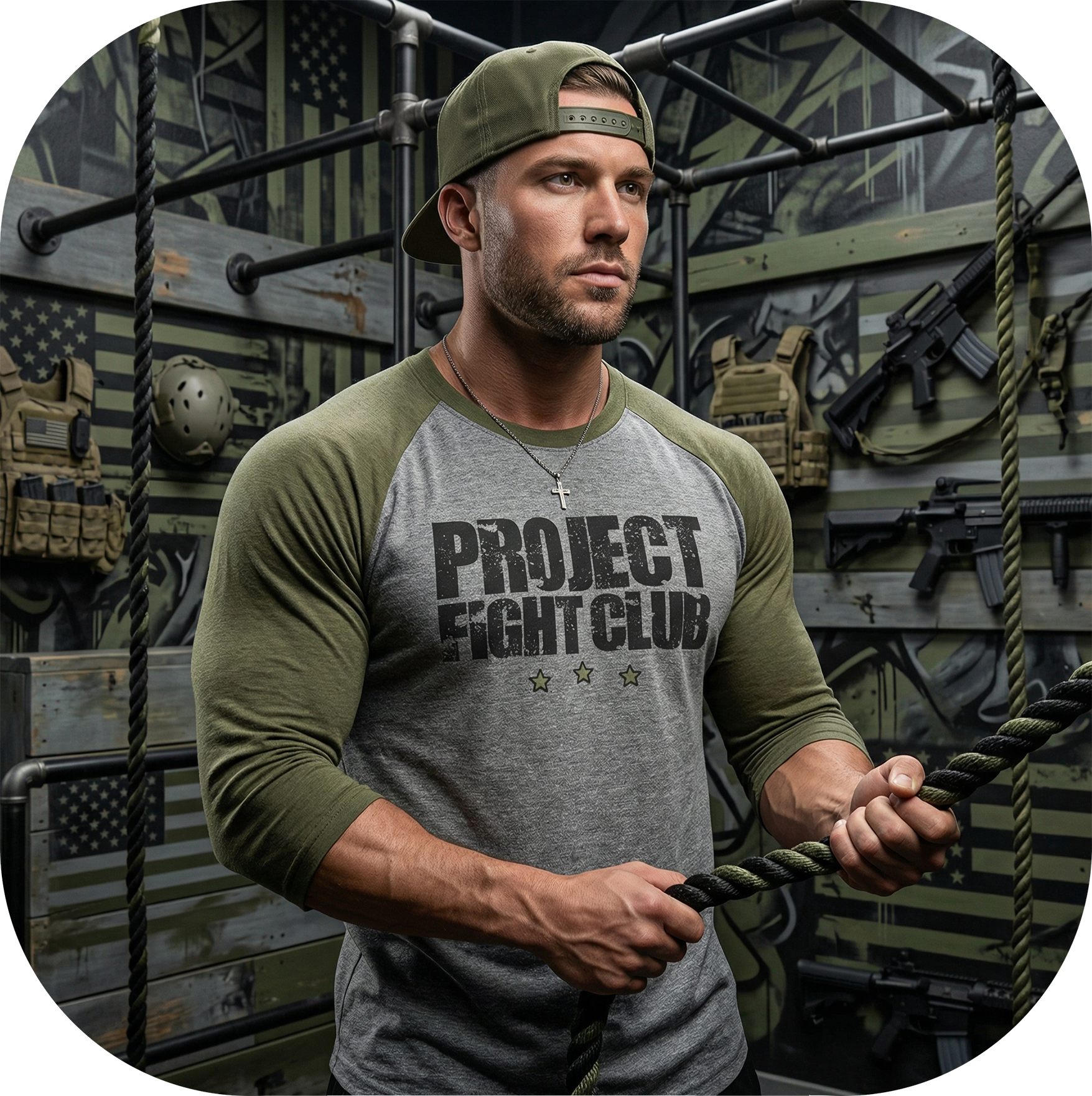 GREY & ARMY BASEBALL TEE - HONOR SOLDIERS & VETERANS