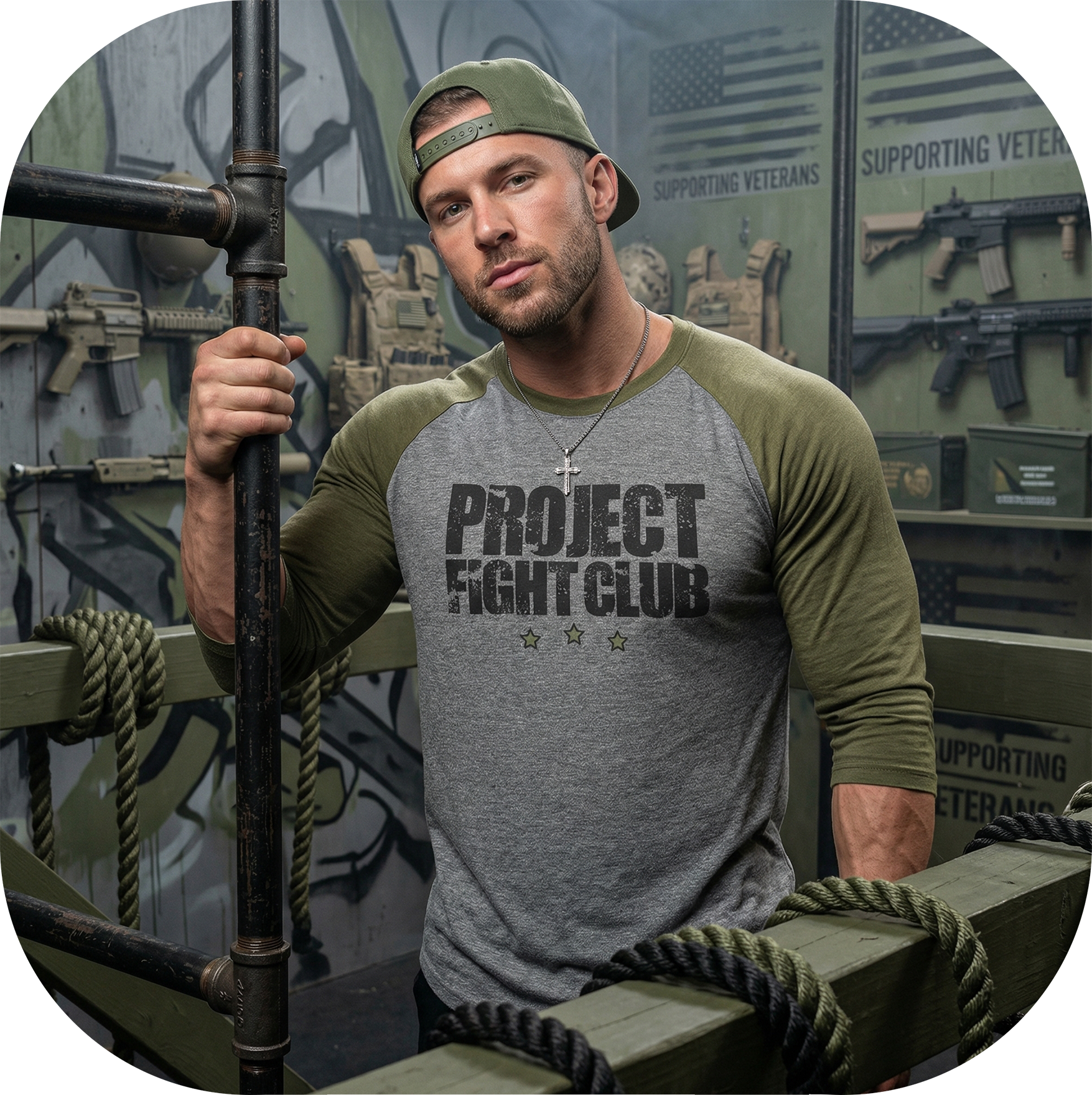 GREY & ARMY BASEBALL TEE - HONOR SOLDIERS & VETERANS
