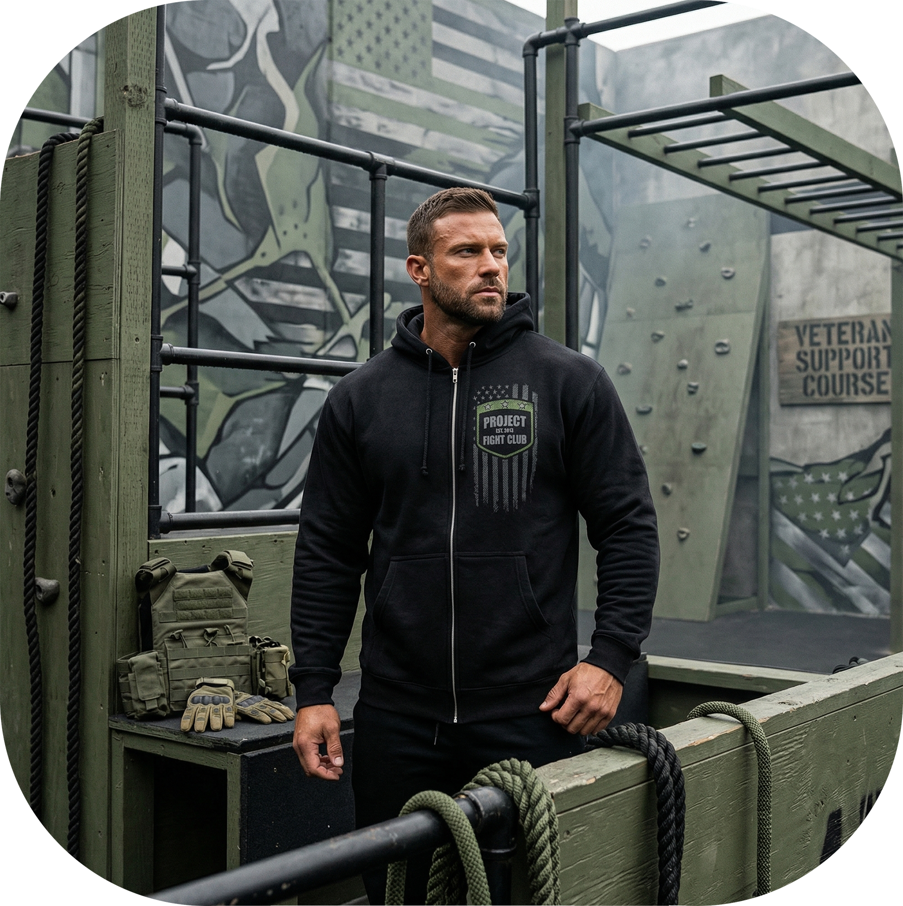 BLACK HEAVYWEIGHT ZIP HOODIE 2 - HONOR SOLDIERS & VETERANS