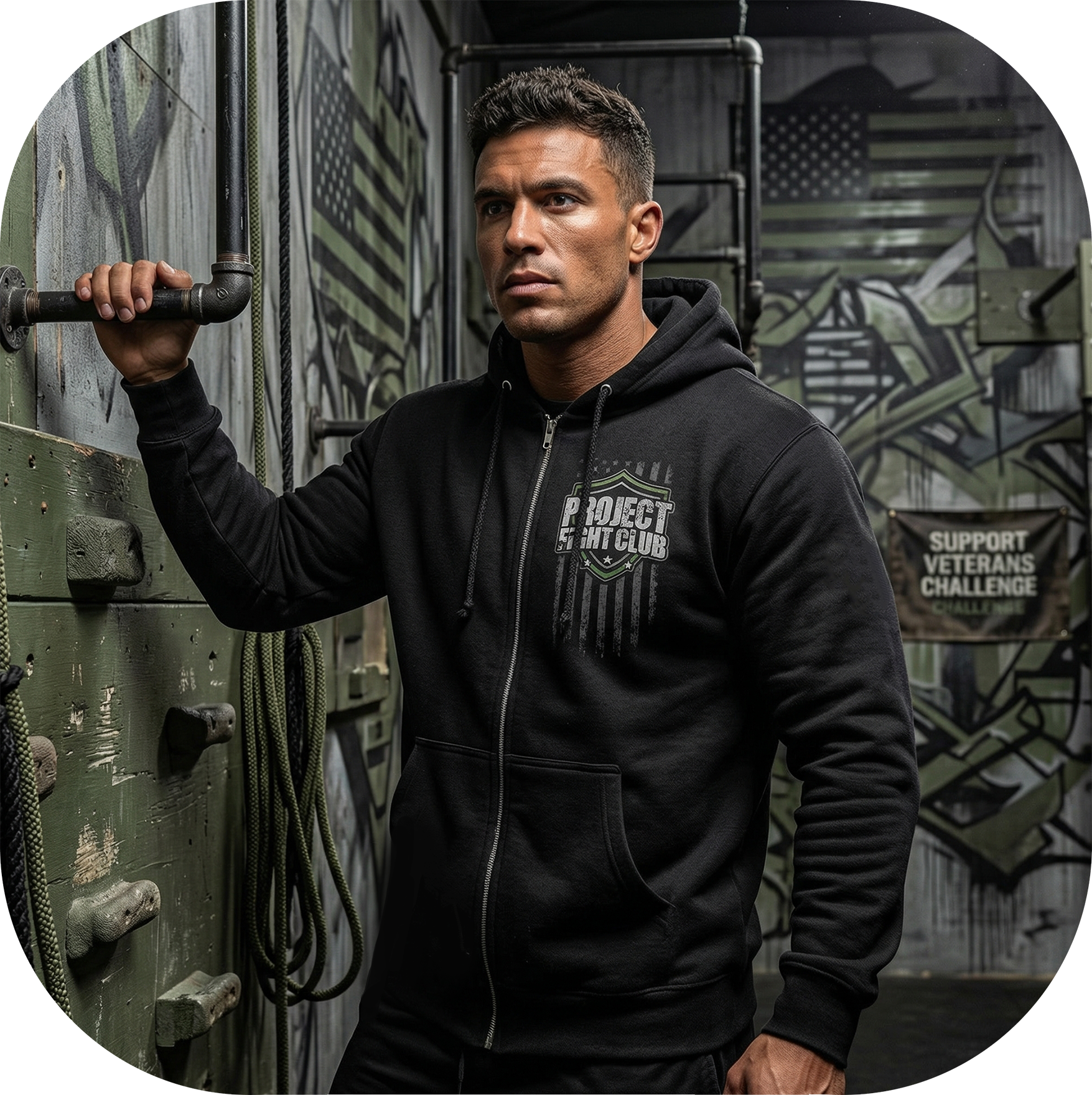 BLACK HEAVYWEIGHT ZIP HOODIE - HONOR SOLDIERS & VETERANS