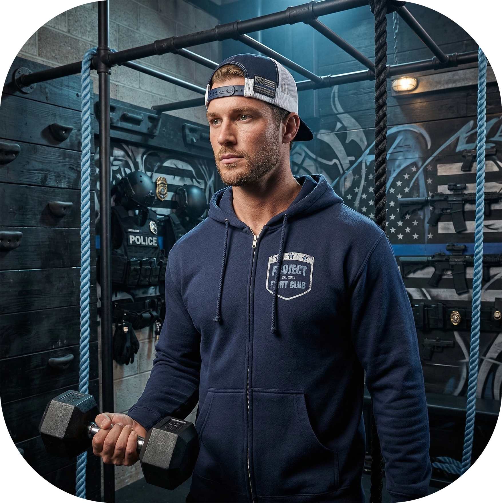 NAVY HEAVYWEIGHT ZIP HOODIE - SUPPORT POLICE
