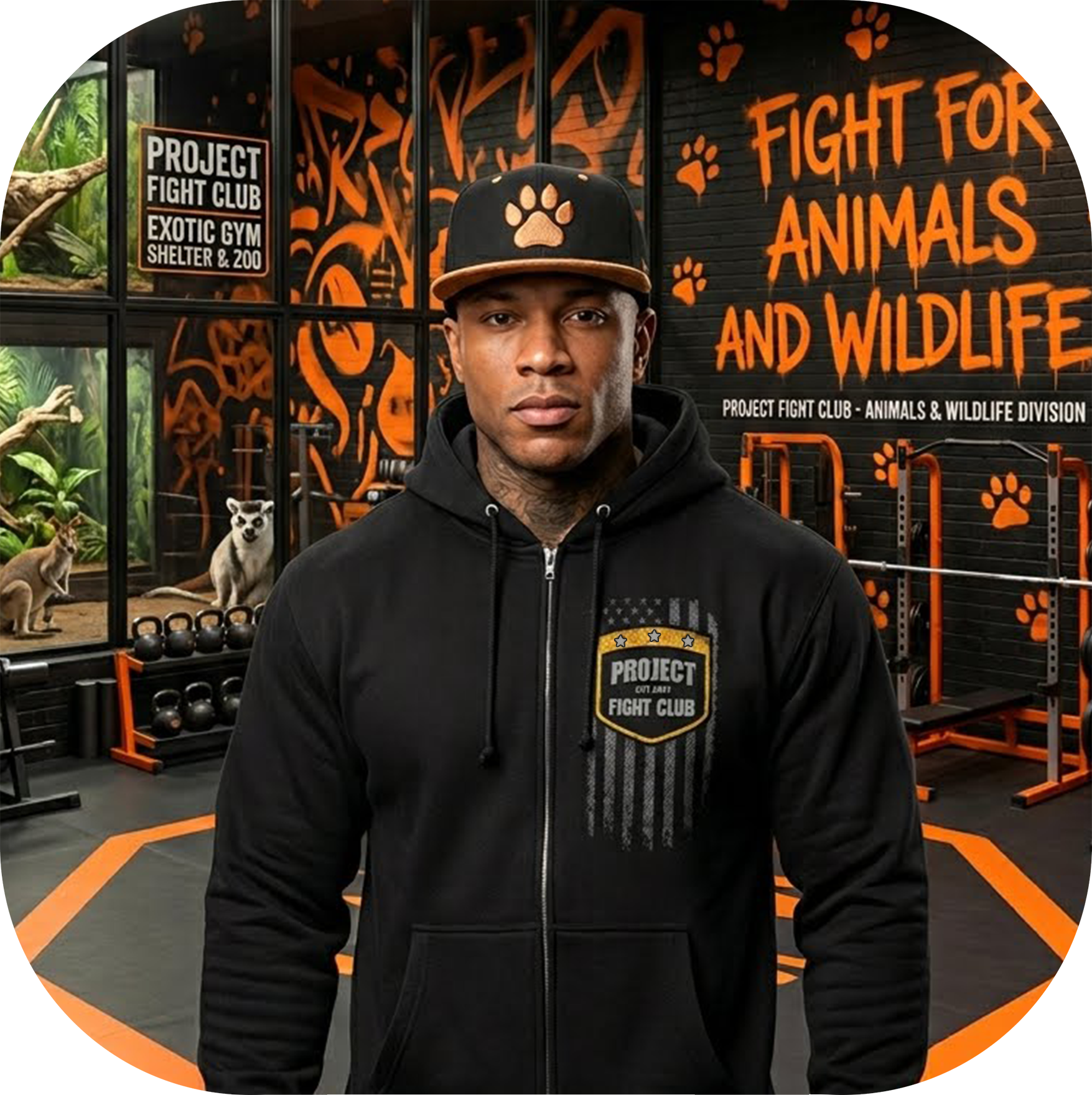 BLACK HEAVYWEIGHT ZIP HOODIE #2 - PROTECT ANIMALS & WILDLIFE