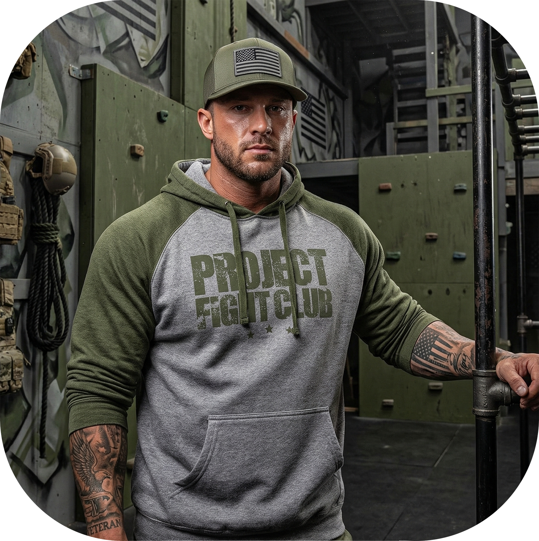GREY & ARMY GREEN RAGLAN HOODIE - HONOR SOLDIERS & VETERANS