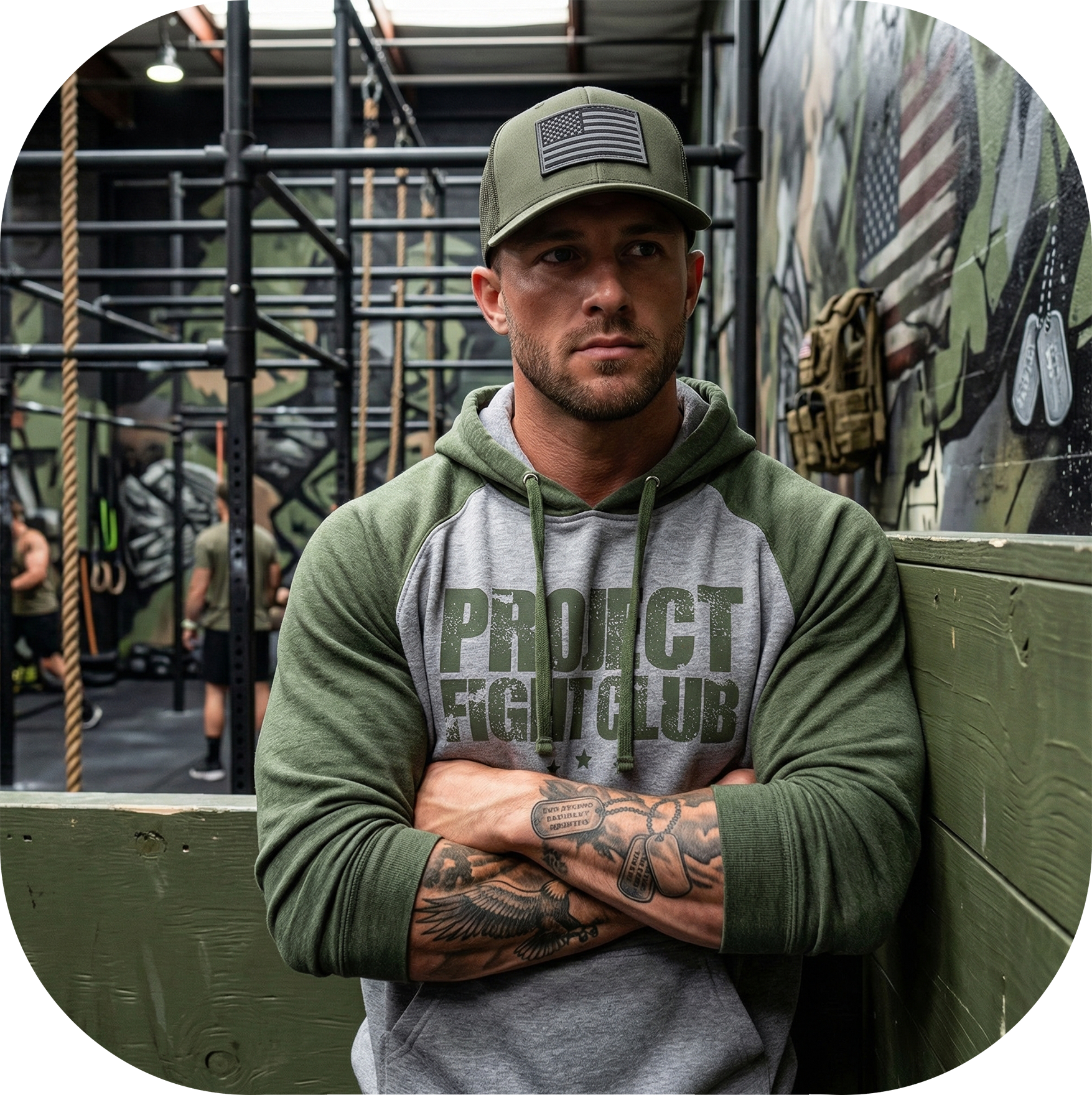 GREY & ARMY GREEN RAGLAN HOODIE - HONOR SOLDIERS & VETERANS