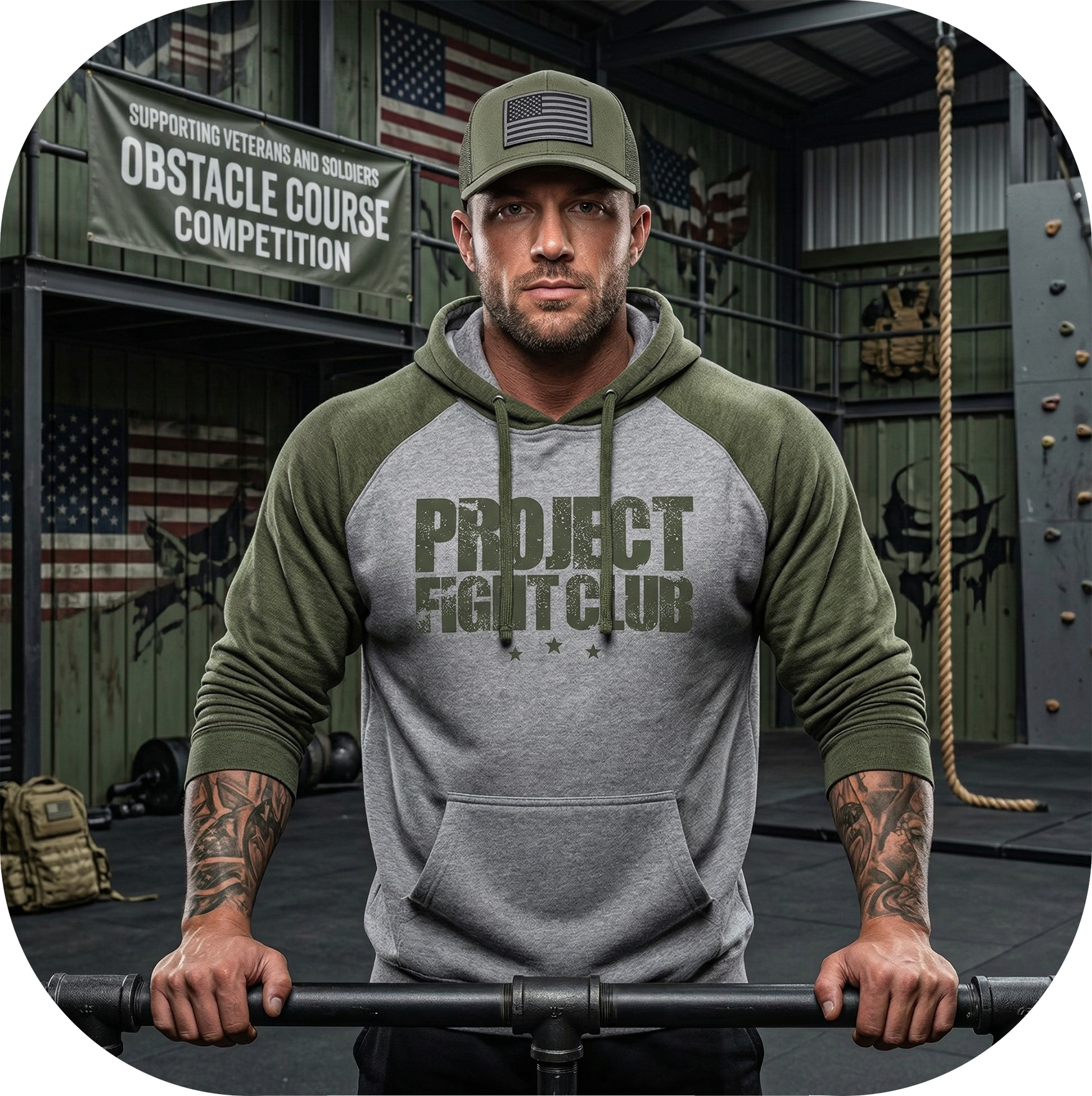 GREY & ARMY GREEN RAGLAN HOODIE - HONOR SOLDIERS & VETERANS