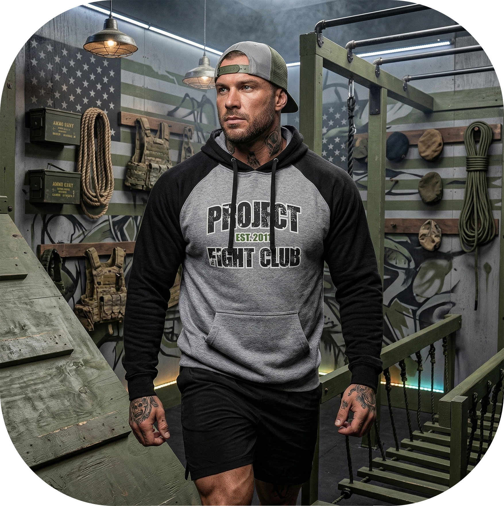 GREY & BLACK RAGLAN HOODIE - HONOR SOLDIERS & VETERANS