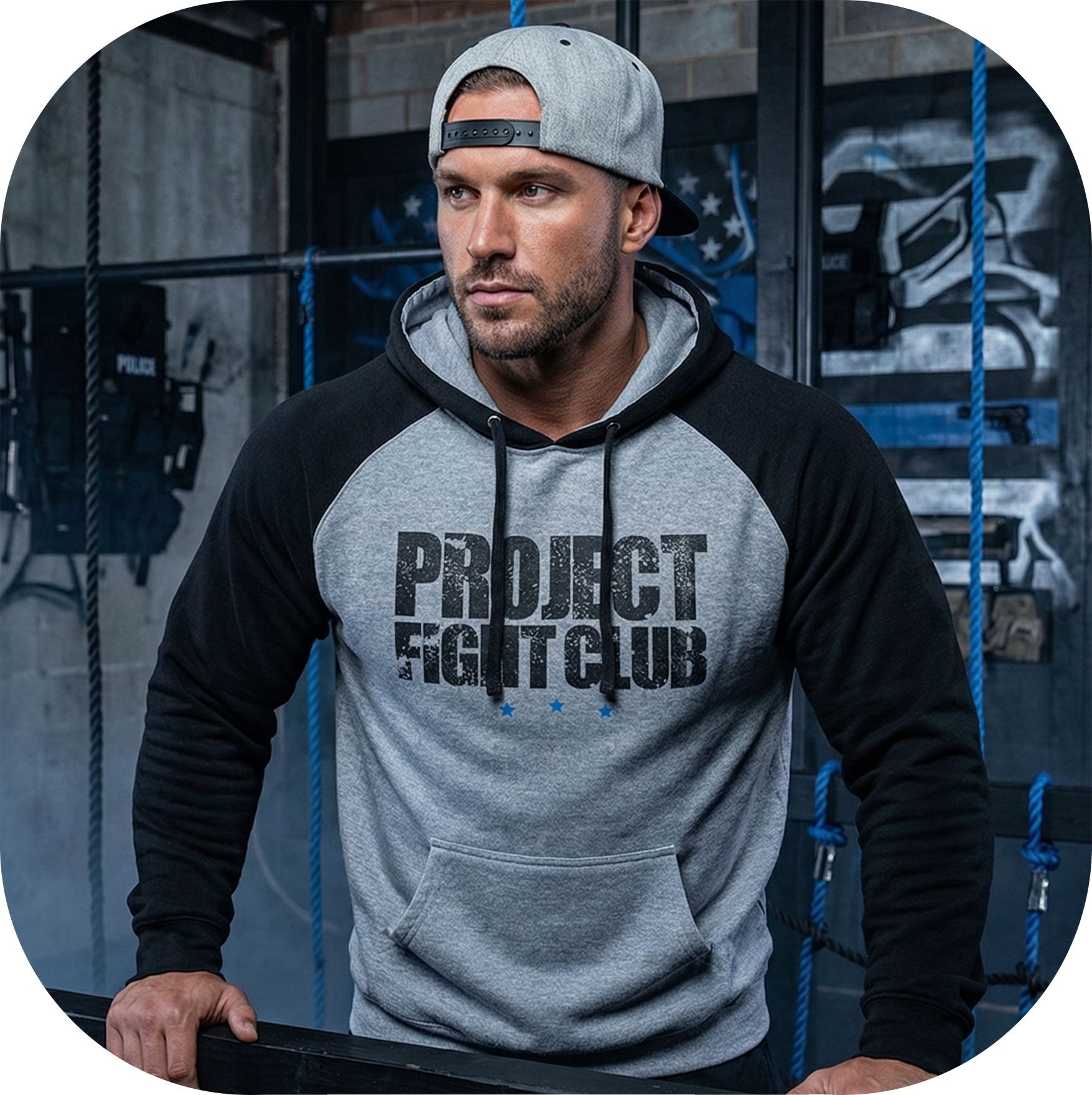 GREY & BLACK MIDWEIGHT RAGLAN HOODIE - SUPPORT POLICE