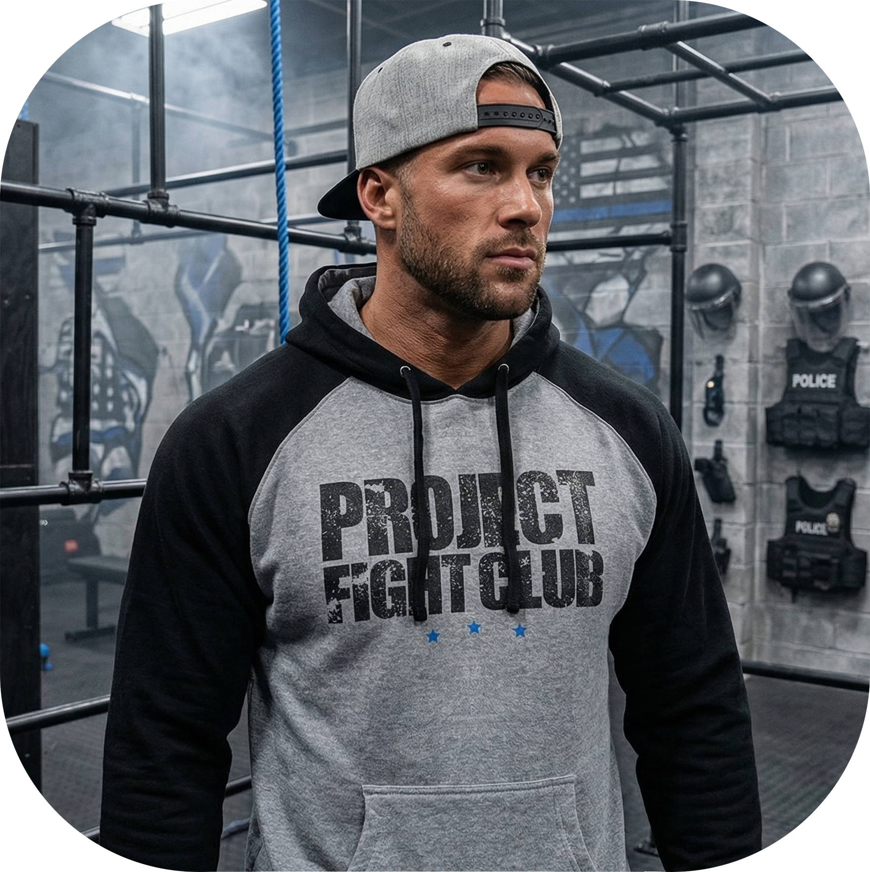 GREY & BLACK MIDWEIGHT RAGLAN HOODIE - SUPPORT POLICE