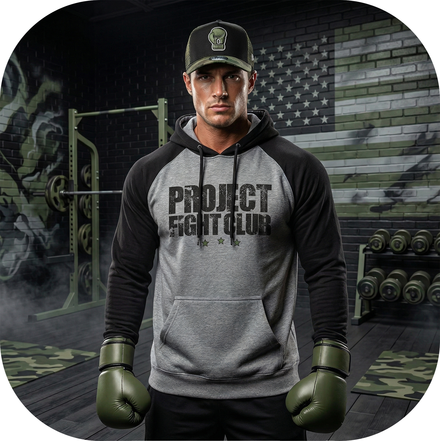 GREY & BLACK RAGLAN HOODIE 2 - HONOR SOLDIERS & VETERANS