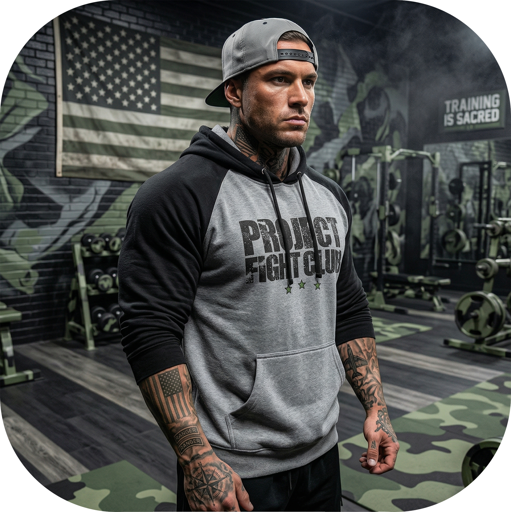 GREY & BLACK RAGLAN HOODIE 2 - HONOR SOLDIERS & VETERANS