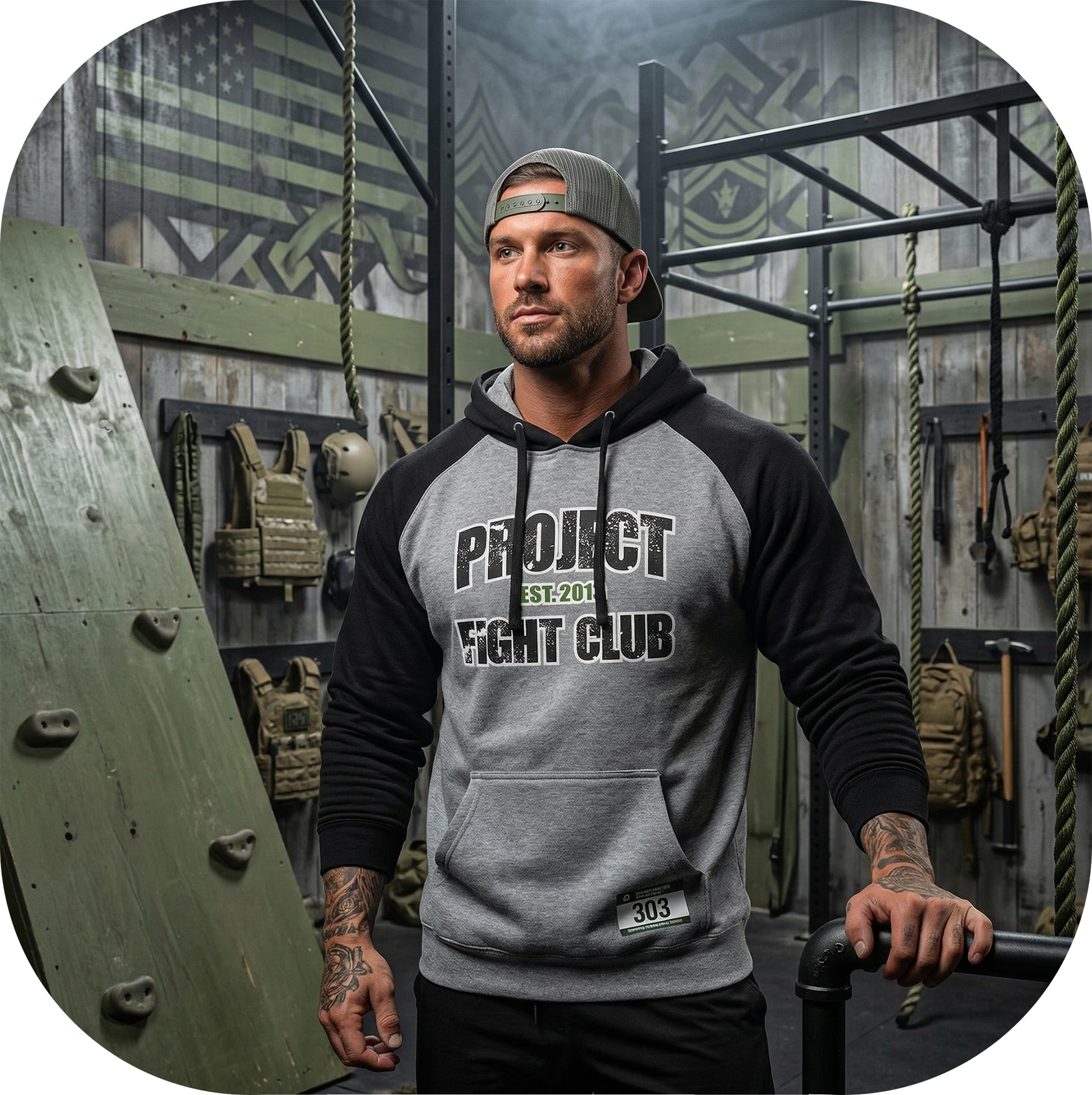 GREY & BLACK RAGLAN HOODIE - HONOR SOLDIERS & VETERANS