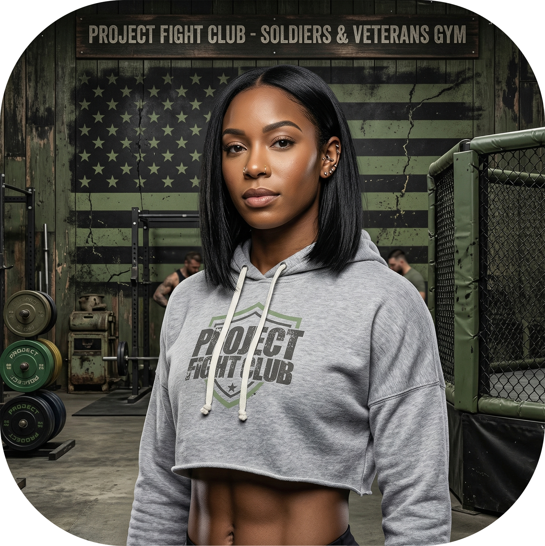 WOMENS GREY TRIBLEND CROP HOODIE 2 - HONOR SOLDIERS & VETERANS