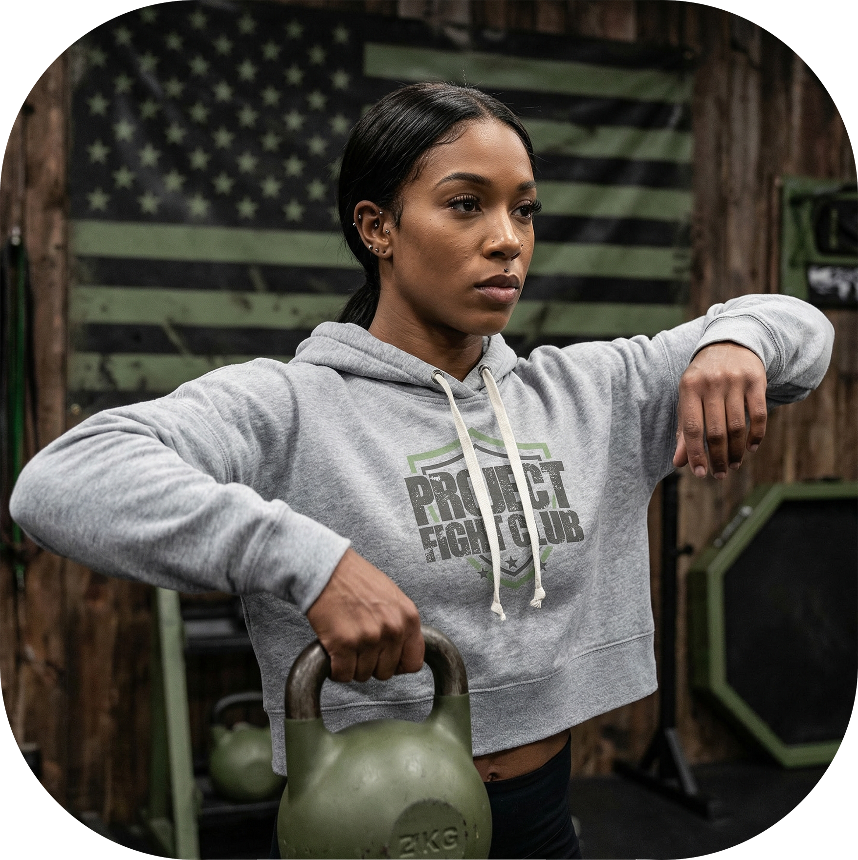 WOMENS GREY TRIBLEND CROP HOODIE 2 - HONOR SOLDIERS & VETERANS
