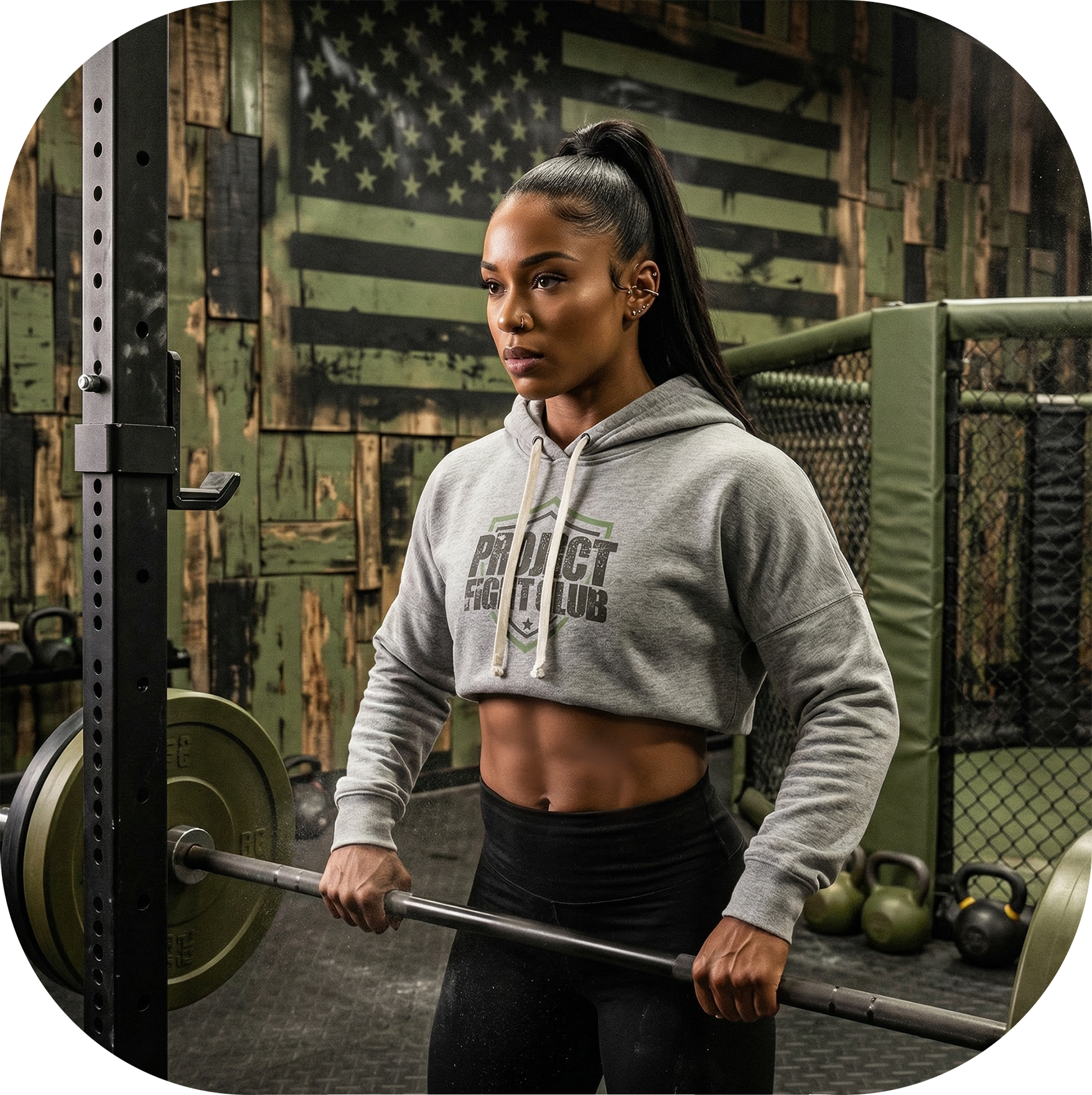 WOMENS GREY TRIBLEND CROP HOODIE 2 - HONOR SOLDIERS & VETERANS