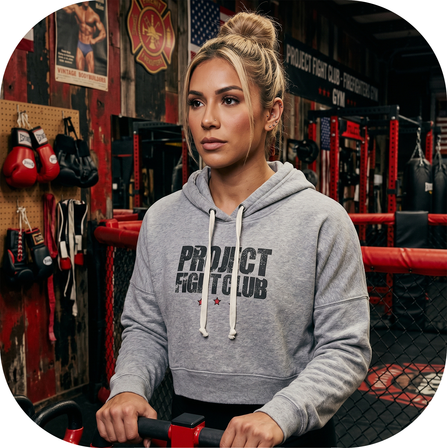 WOMENS GREY CROPPED HOODIE #3 - HONOR FIREFIGHTERS & EMTs