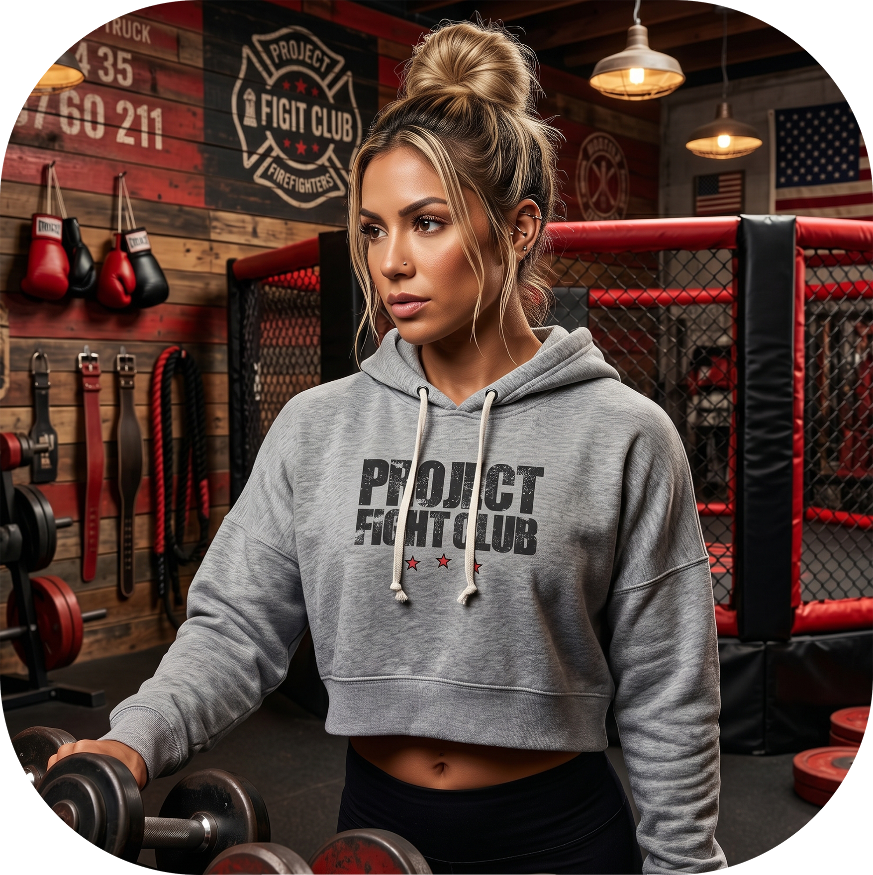WOMENS GREY CROPPED HOODIE #3 - HONOR FIREFIGHTERS & EMTs