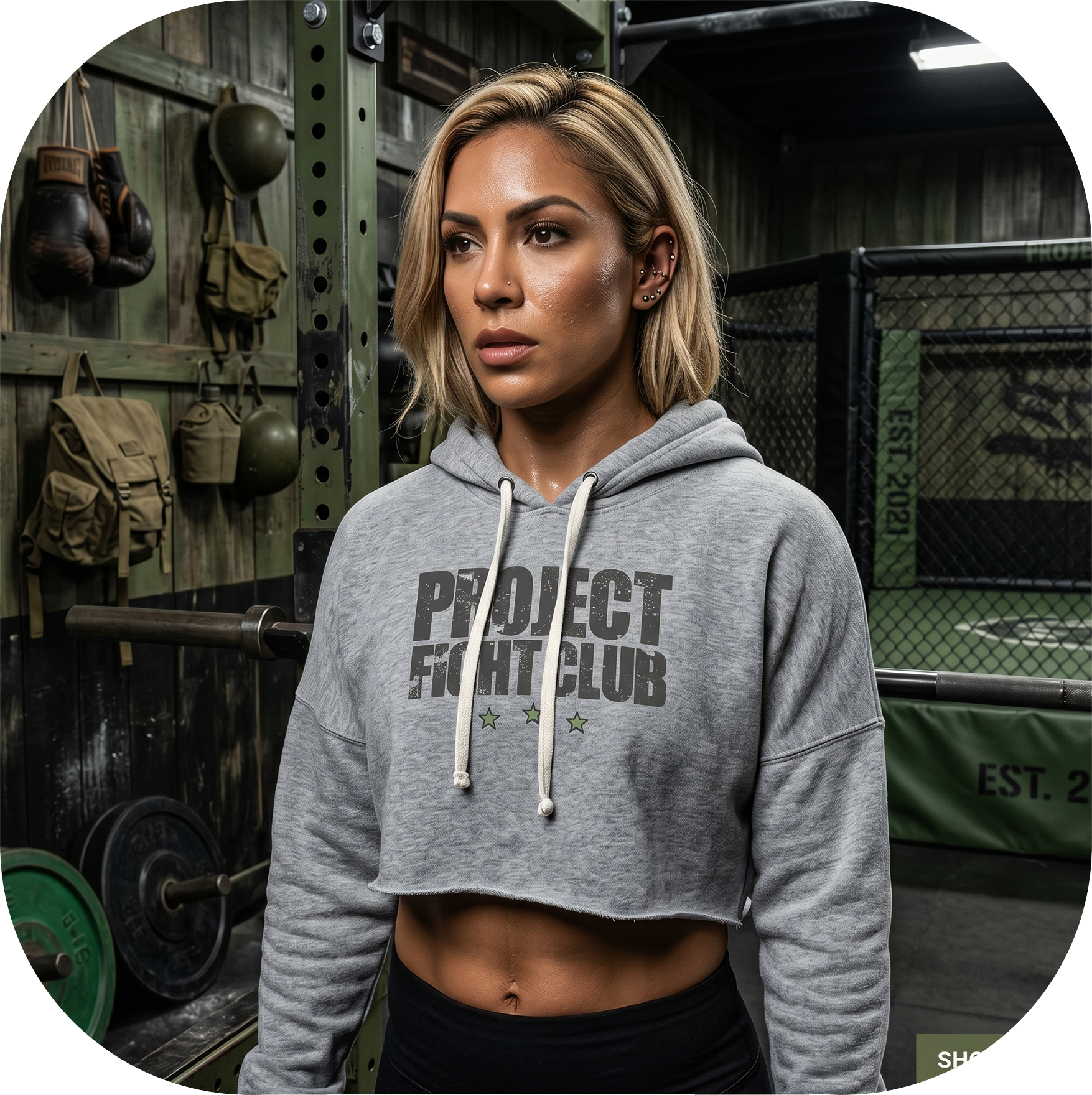 WOMENS GREY TRIBLEND CROP HOODIE 3 - HONOR SOLDIERS & VETERANS