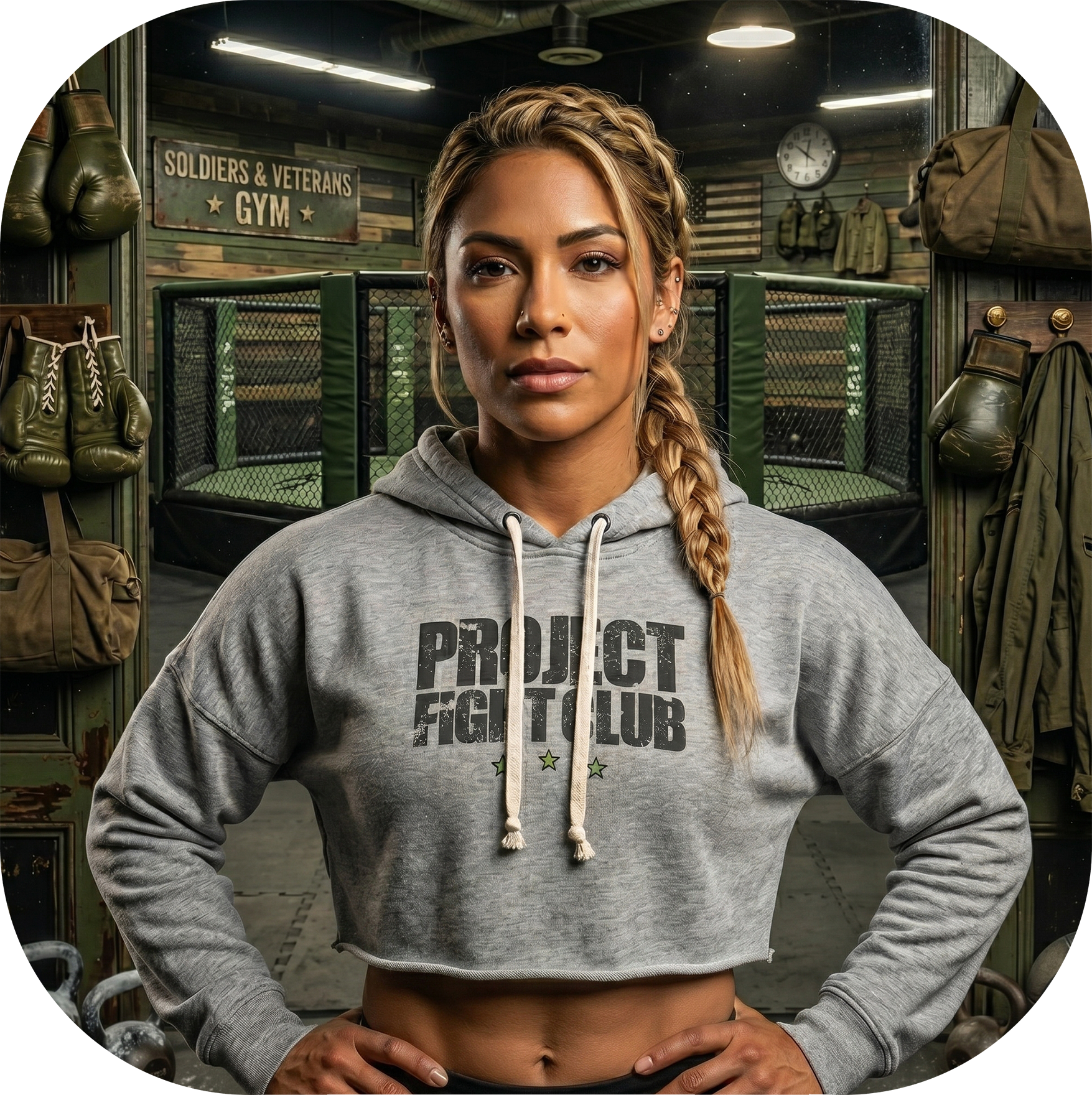WOMENS GREY TRIBLEND CROP HOODIE 3 - HONOR SOLDIERS & VETERANS