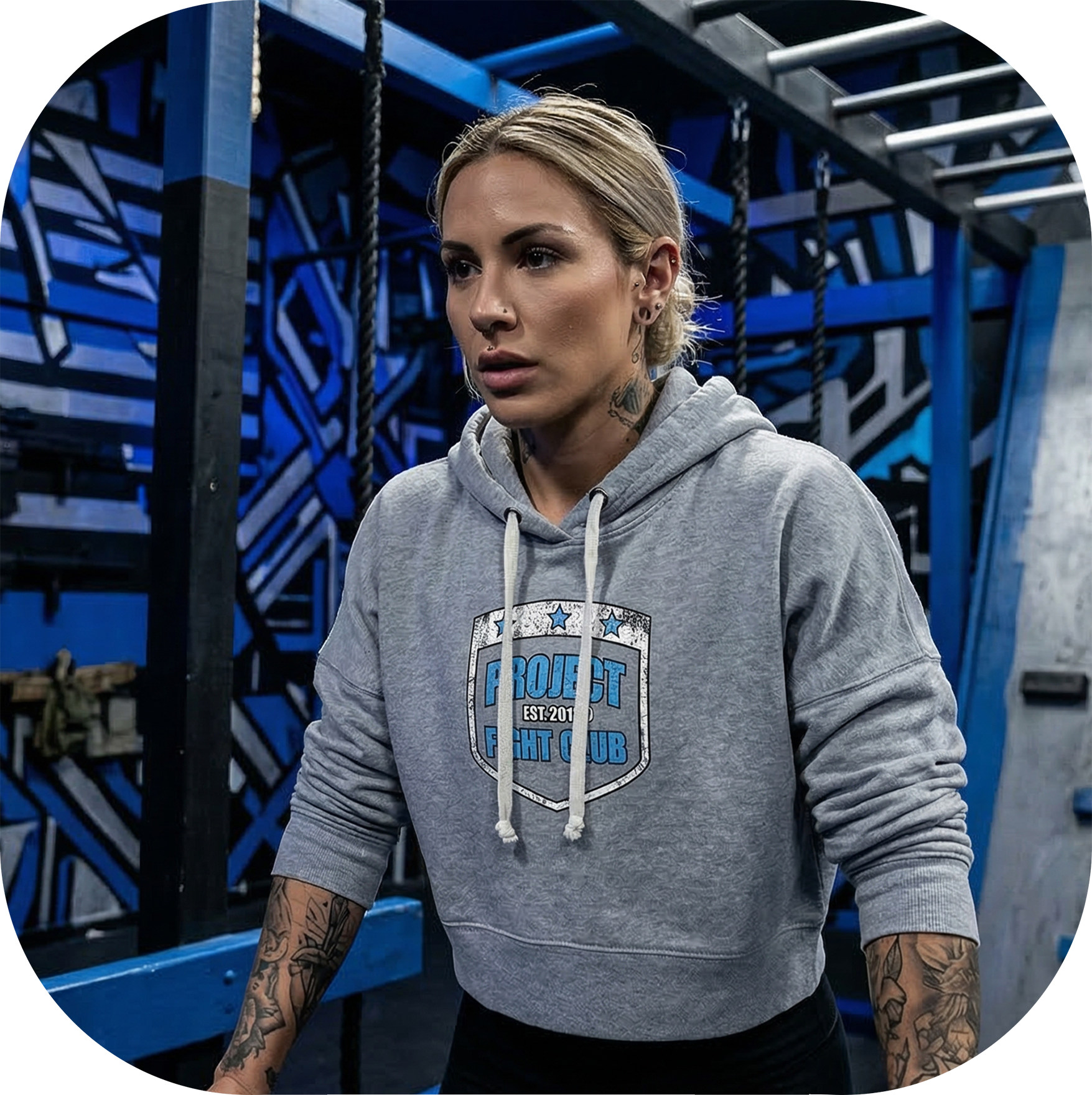 GREY TRI BLEND CROPPED HOODIE - SUPPORT POLICE