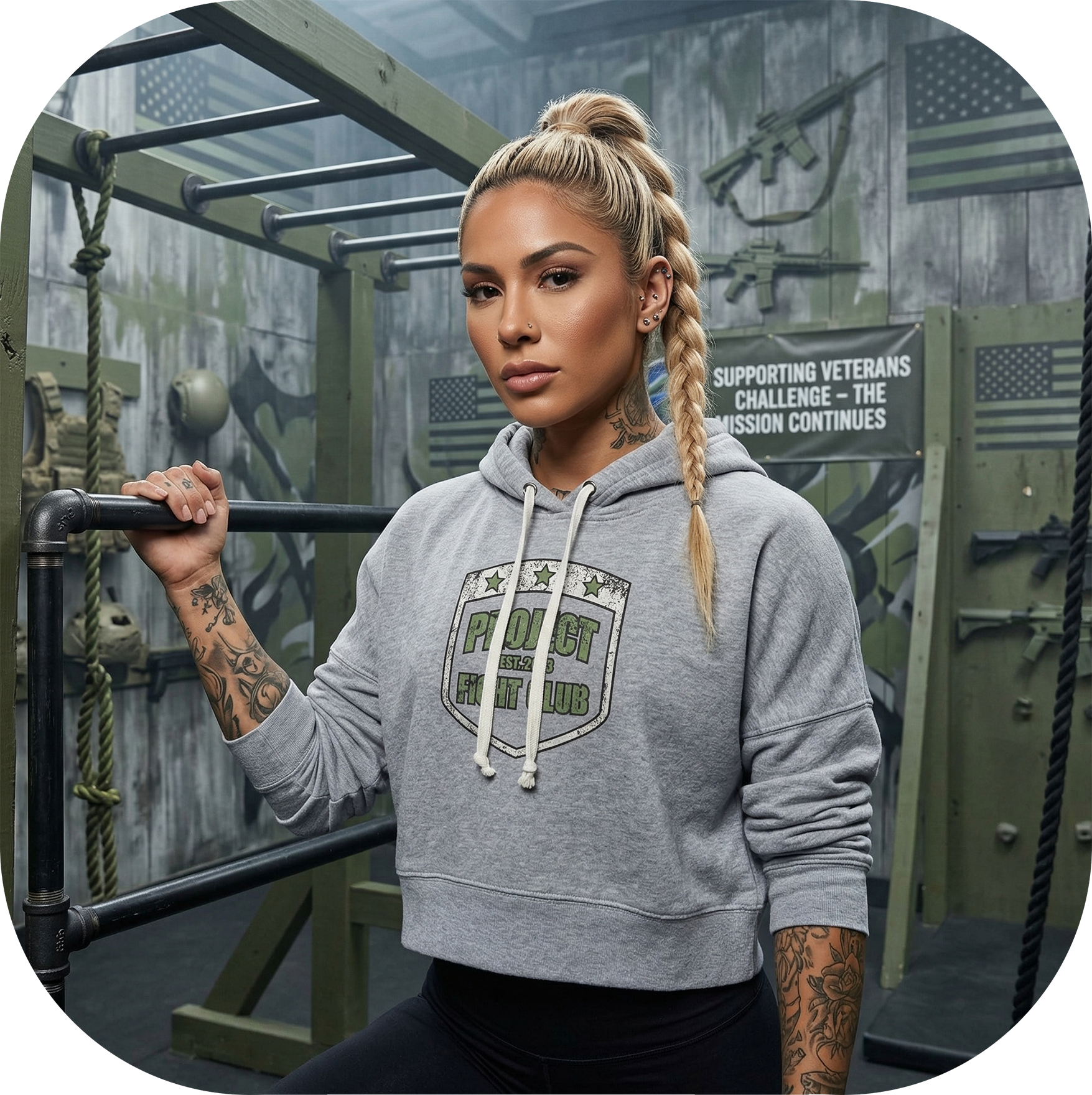 WOMENS GREY TRI BLEND CROP HOODIE - HONOR SOLDIERS & VETERANS
