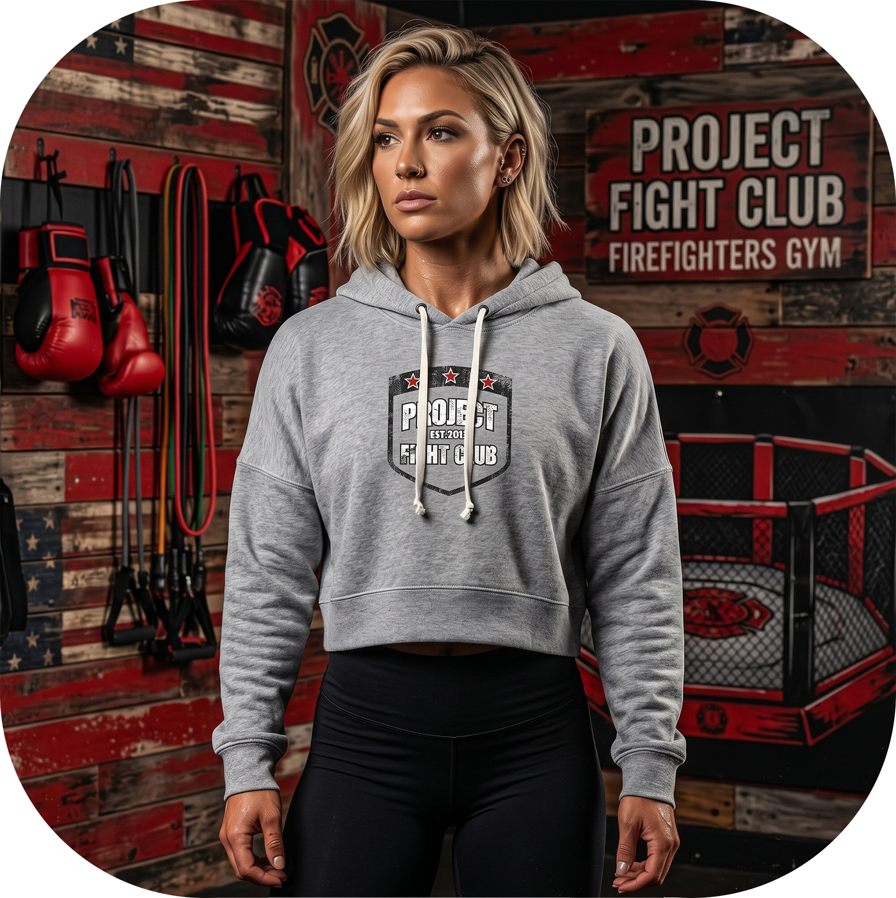 TRIBLEND GREY CROPPED HOODIE - HONOR FIREFIGHTERS & EMTs
